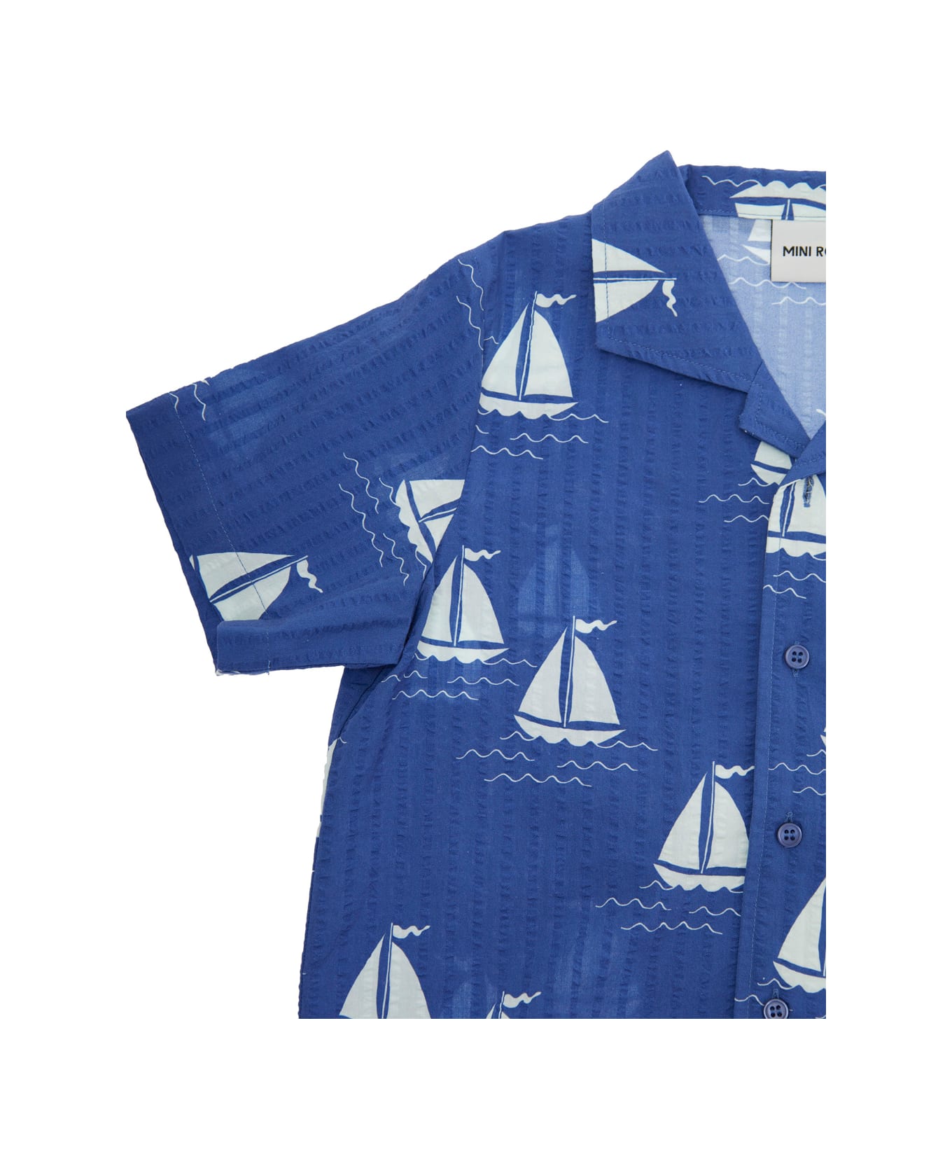 Mini Rodini 
sailing Boats
 Blue Shirt With Cuban Collar And All-over Graphic Print In Cotton Boy - Blu