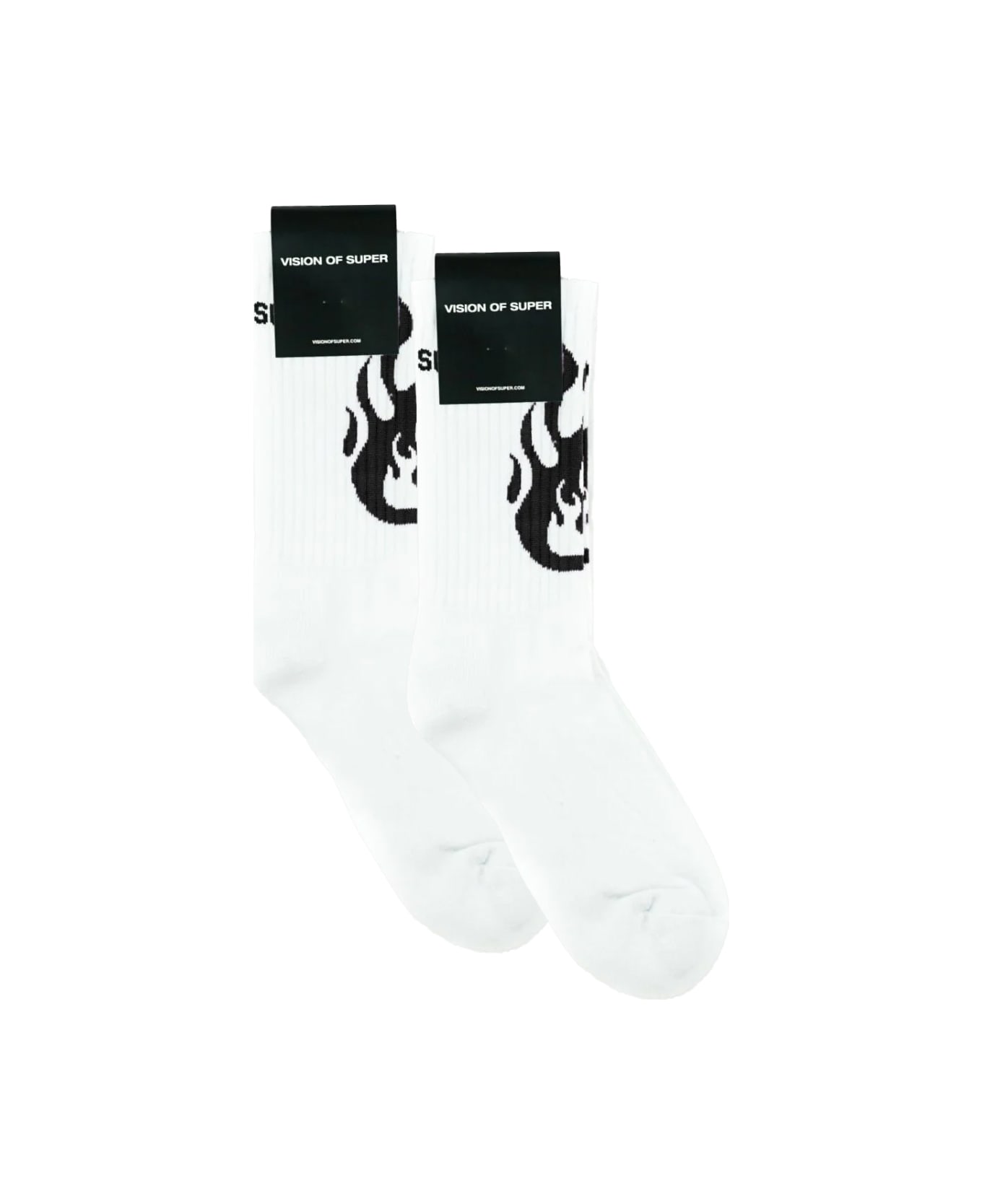 Vision of Super White Socks With Black Flame Logo - White