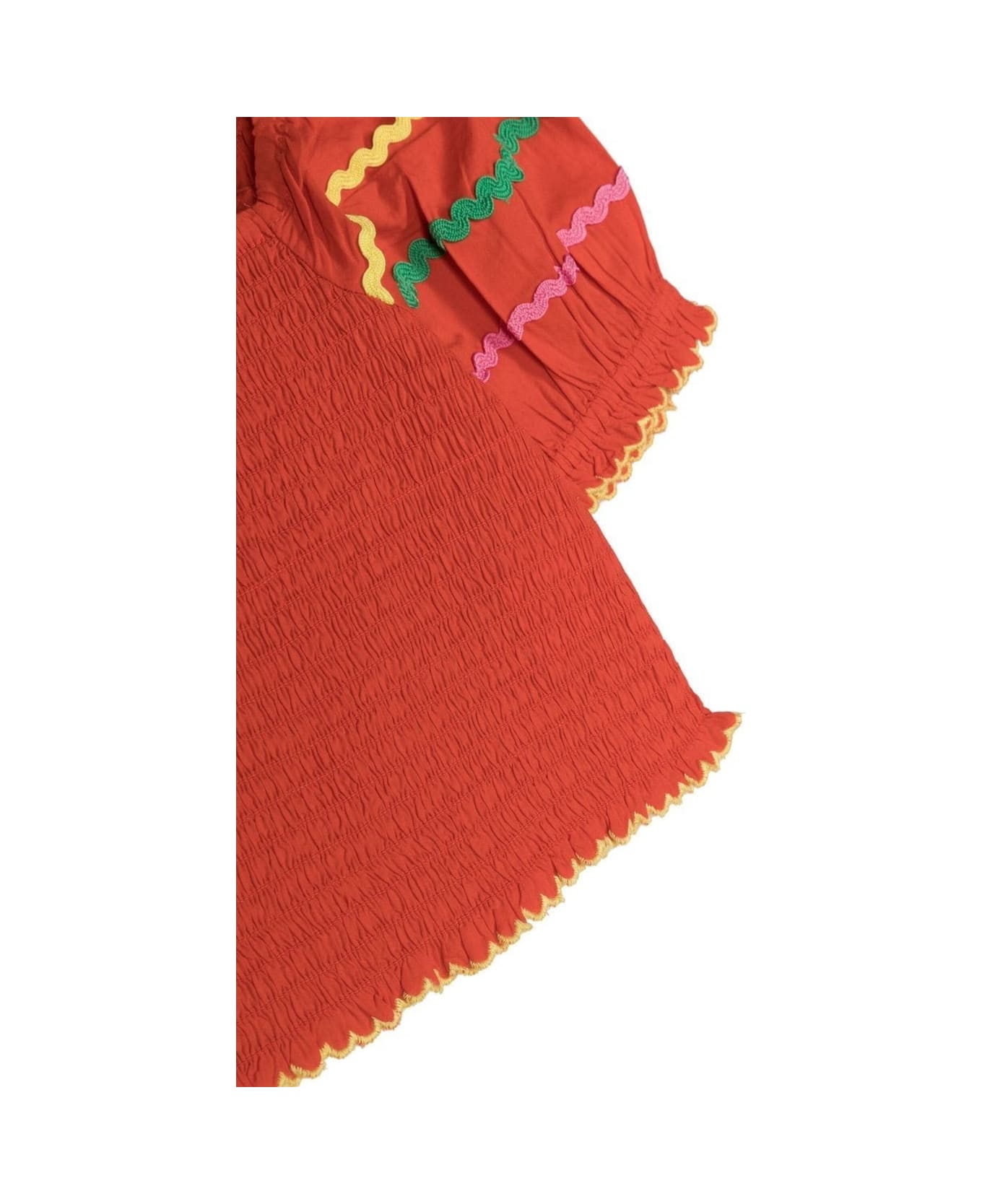 Stella McCartney Kids Puff-sleeve Top With Stripe Detailing In Orange Cotton Girl - Red トップス