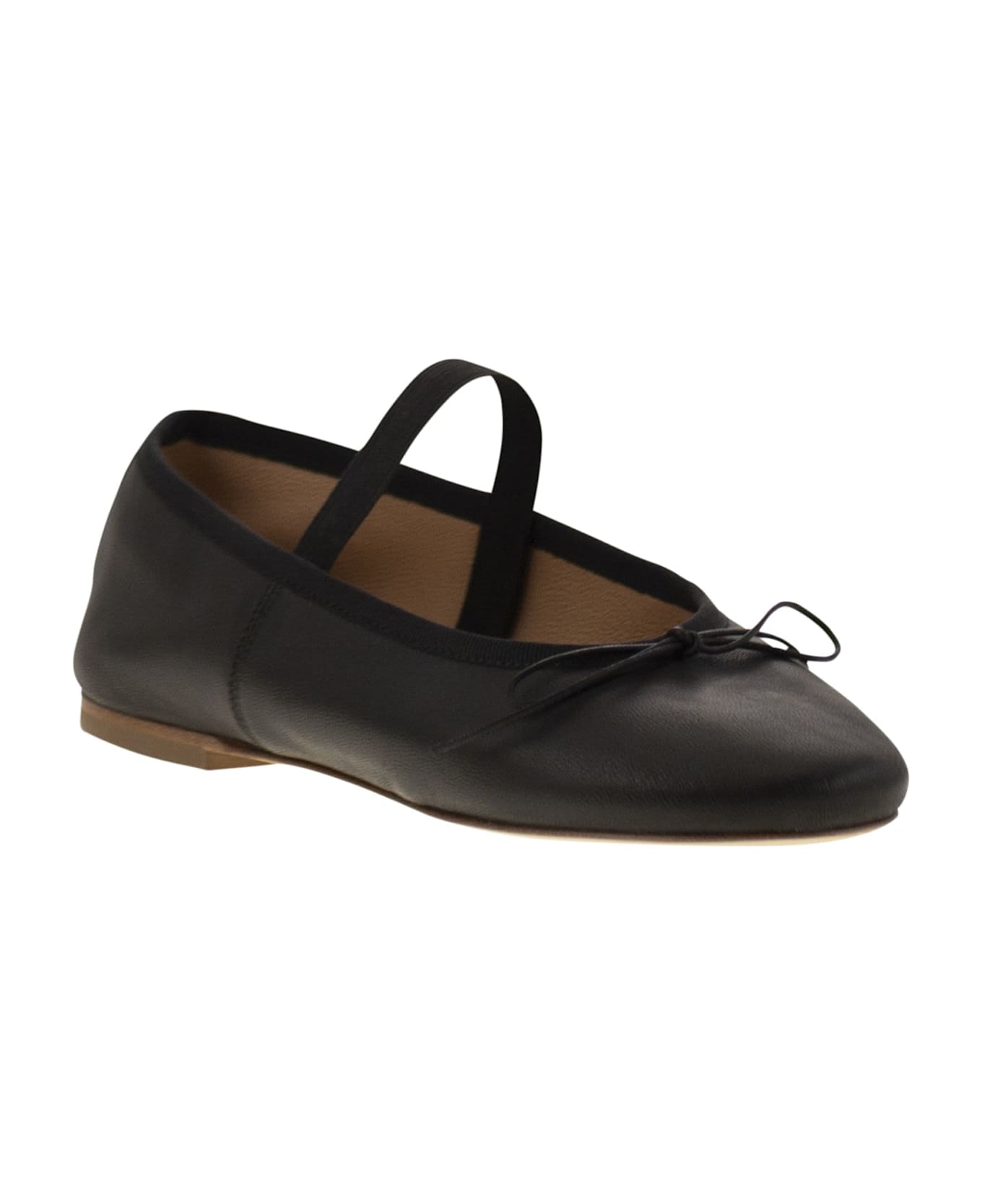 Anniel Leather Ballerina And Elastic Band - Black