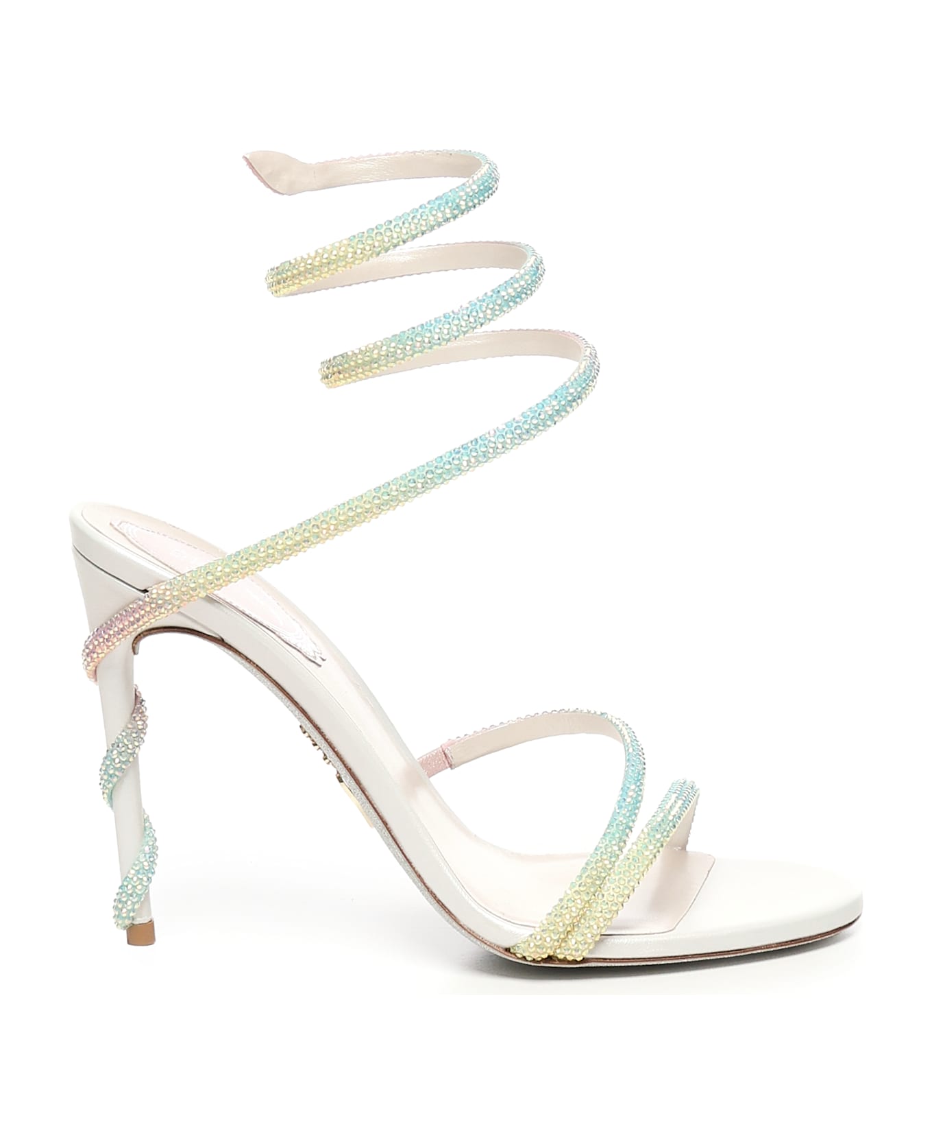 René Caovilla Satin Sandals With Crystals - White