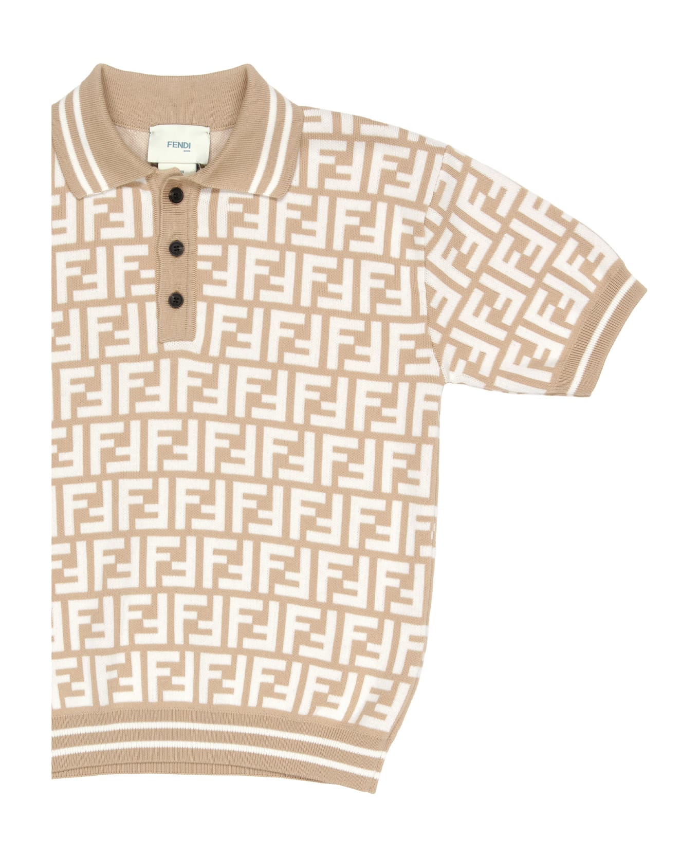 Fendi Beige And White Polo Shirt With Monogram Motif - Brown