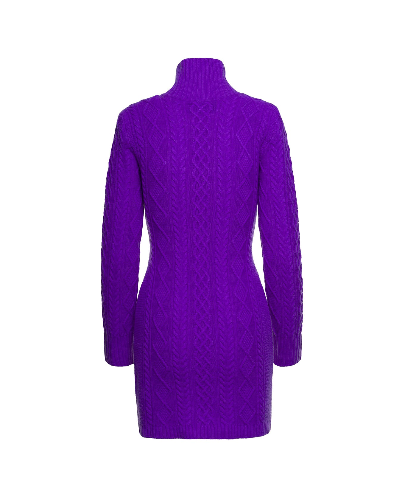 Eleonora Gottardi Purple Cable Knit Mini Dress With Cut-out Detail In Cashmere And Wool Woman Eleonora Gottardi - Violet
