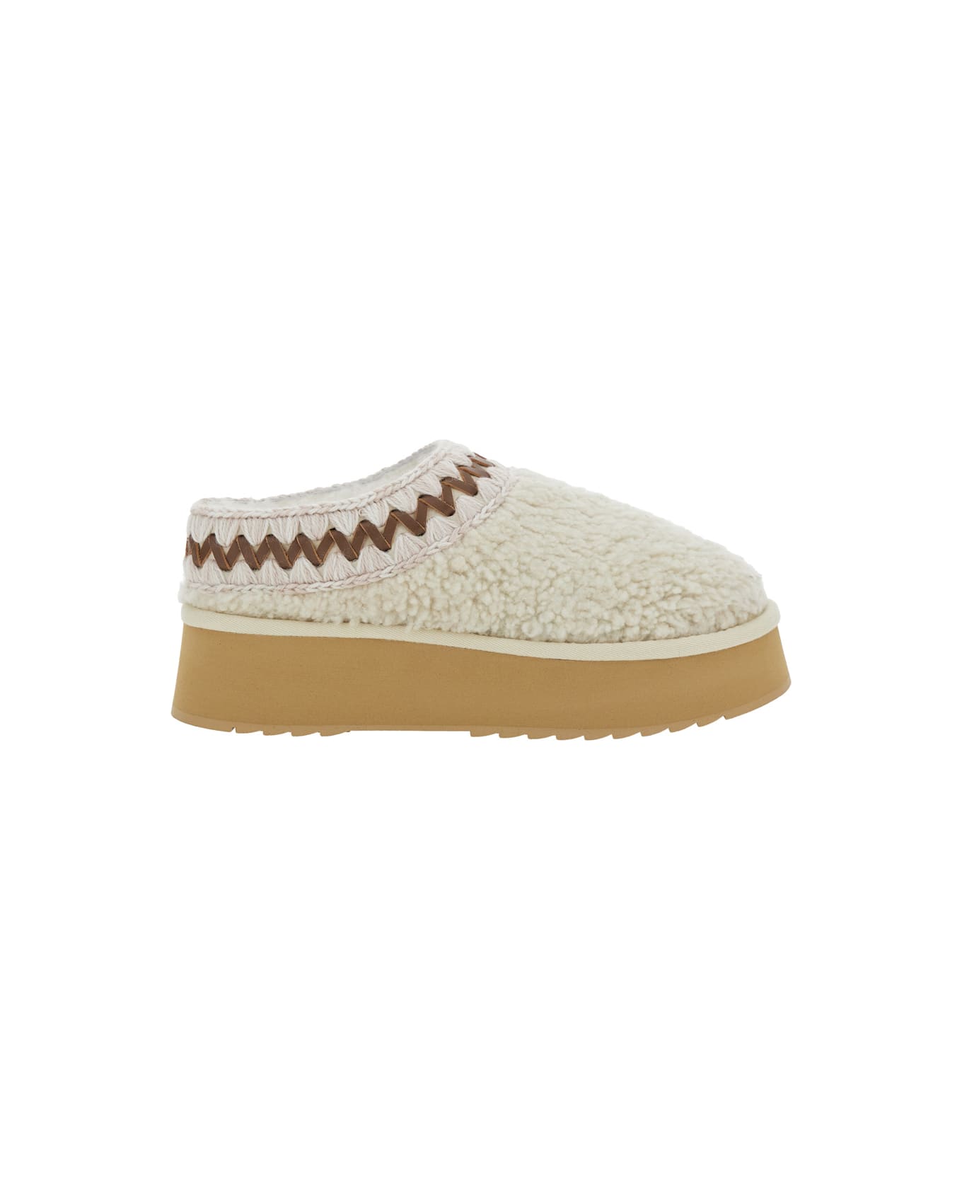 Mou White Mules With Braided Detail In Faux Fur Woman - White