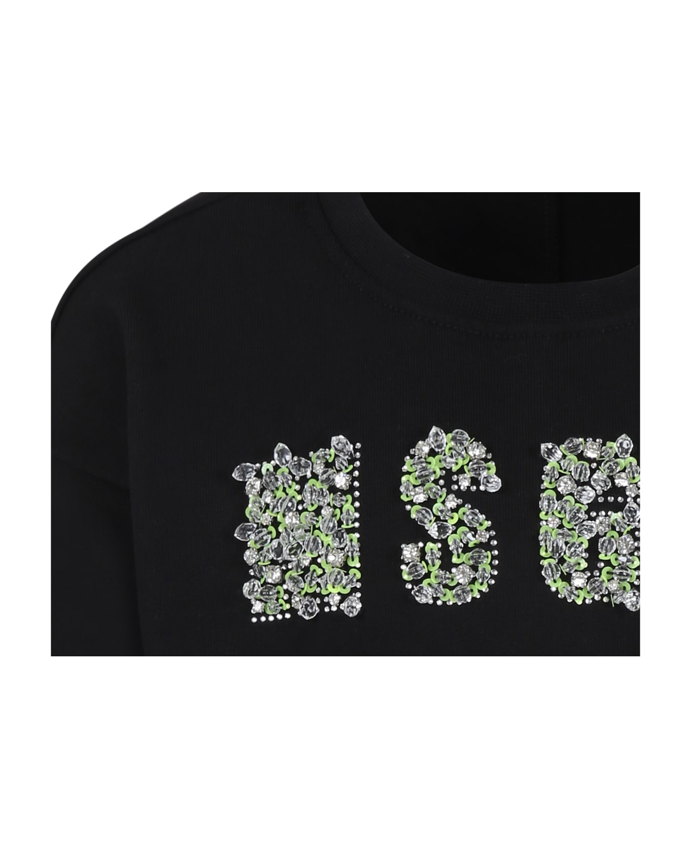 MSGM Black Sweatshirt For Girl With Logo - Black ニットウェア＆スウェットシャツ