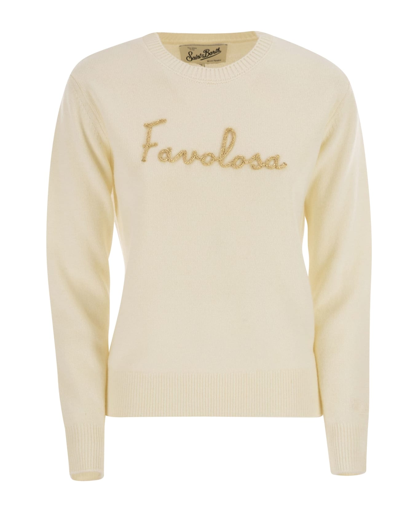 MC2 Saint Barth Wool And Alpaca Blend Jumper With Favolosa Embroidery - Cream