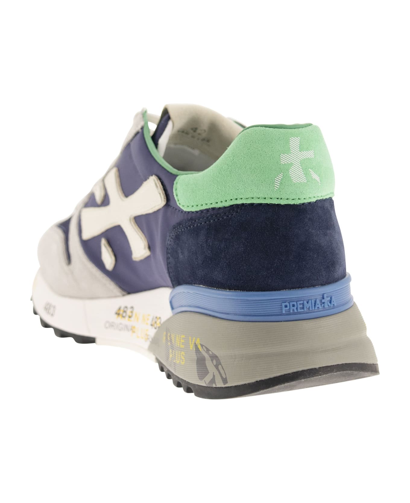 Premiata Mick Sneakers In Blue Suede And Fabric - Blue/green/grey スニーカー