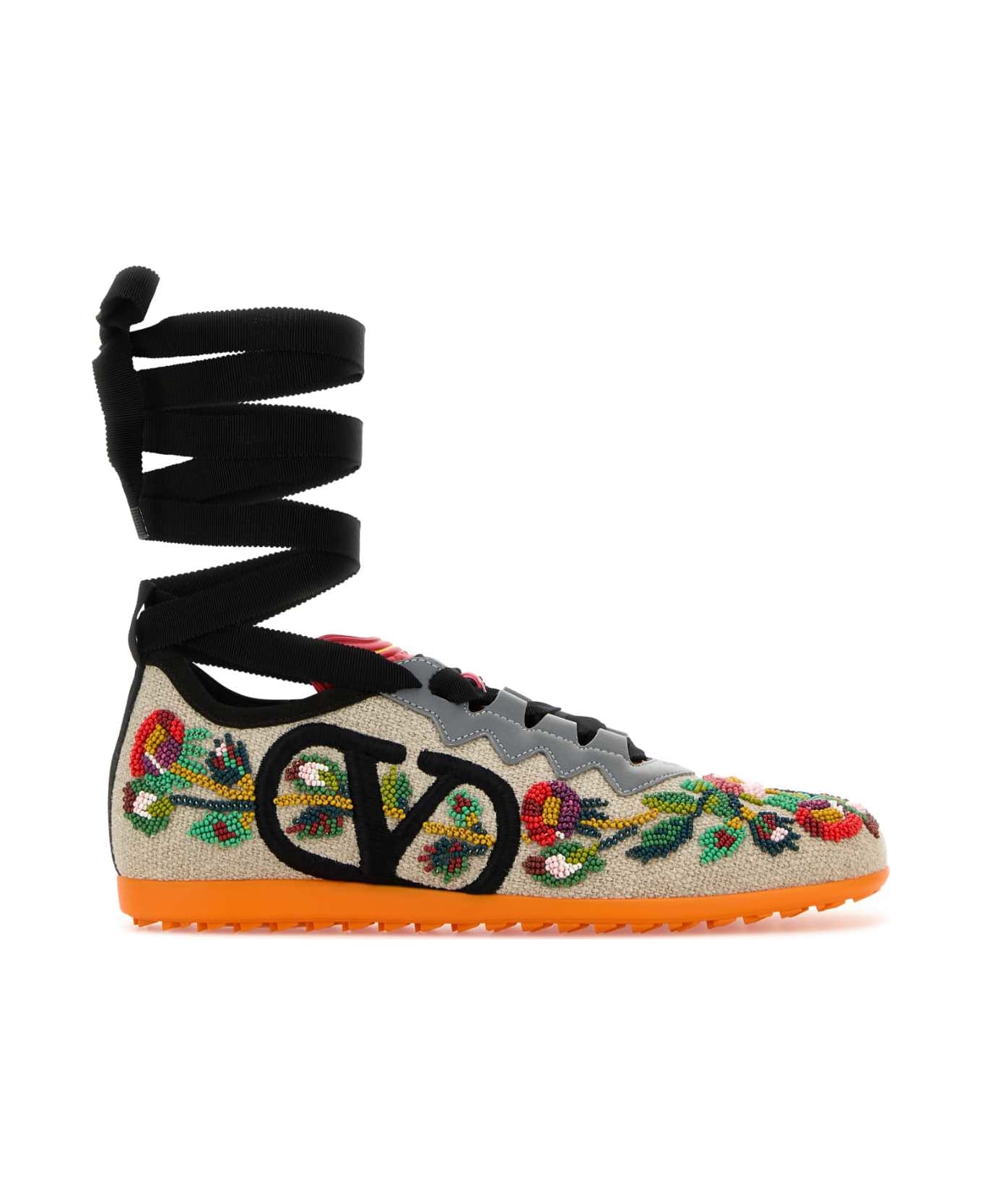 Valentino Garavani Embellished Canvas Chromathon Sneakers - GREZZOMULTICOLORGRIGIOPUMPKIN