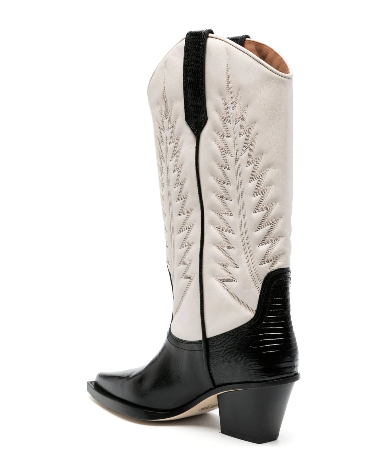 Paris Texas Bone White And Black Calf Leather Boots - White