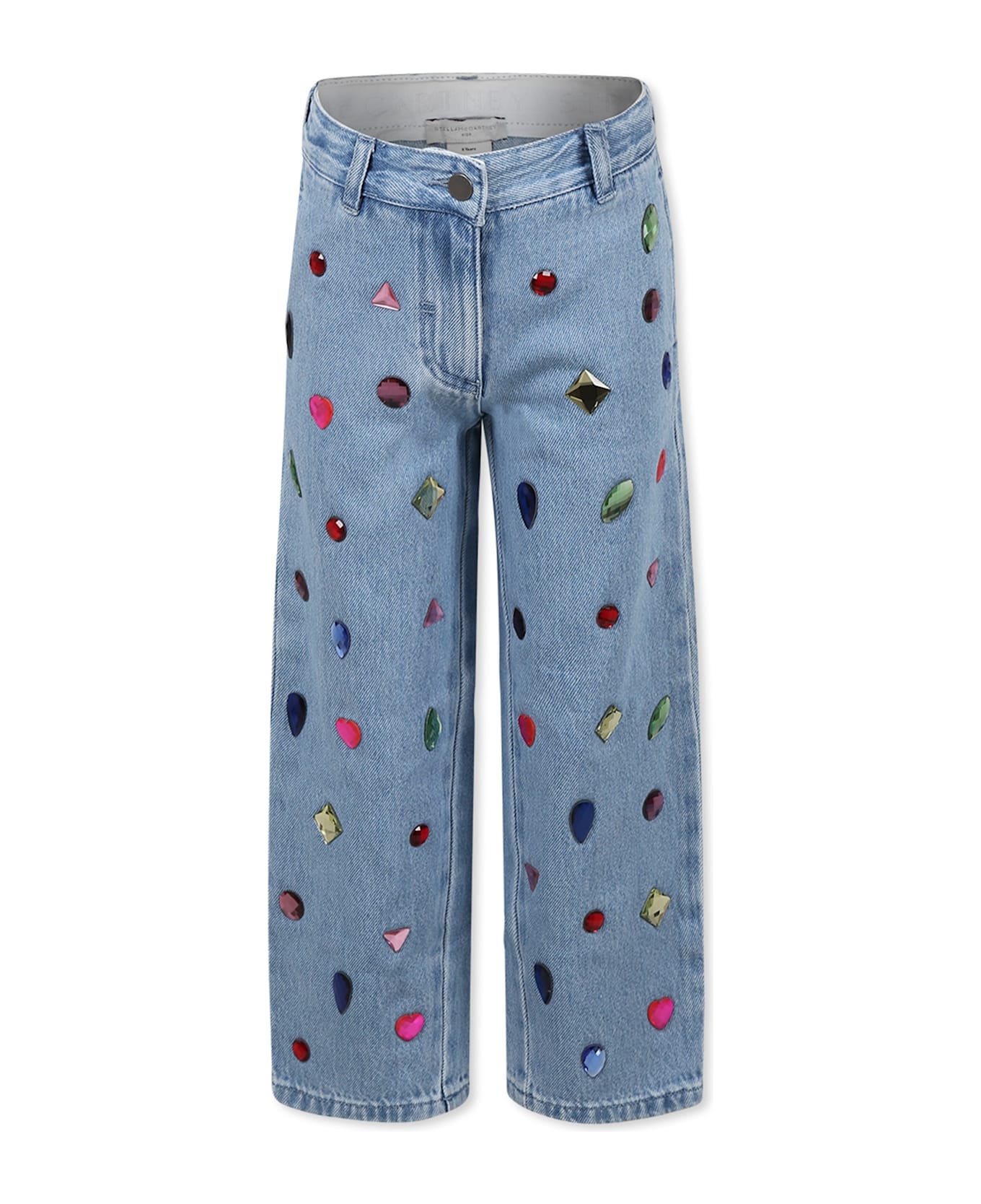 Stella McCartney Kids Light Blue Jeans For Girl With Gems - Denim