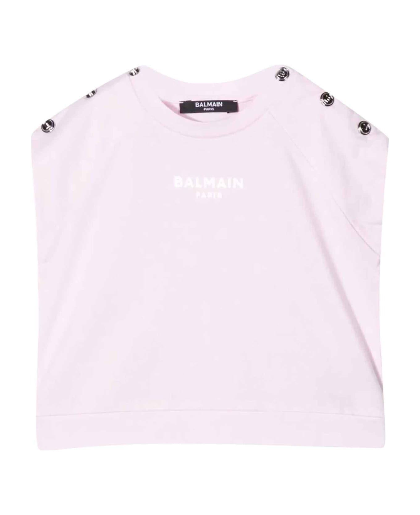 Balmain Pink T-shirt With Applications And Logo - Rosa