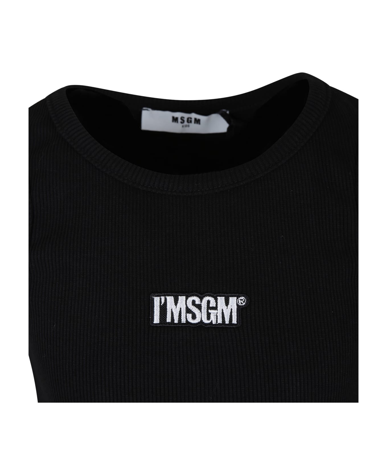 MSGM Black Tank Top For Girl With Logo - Black Tシャツ＆ポロシャツ