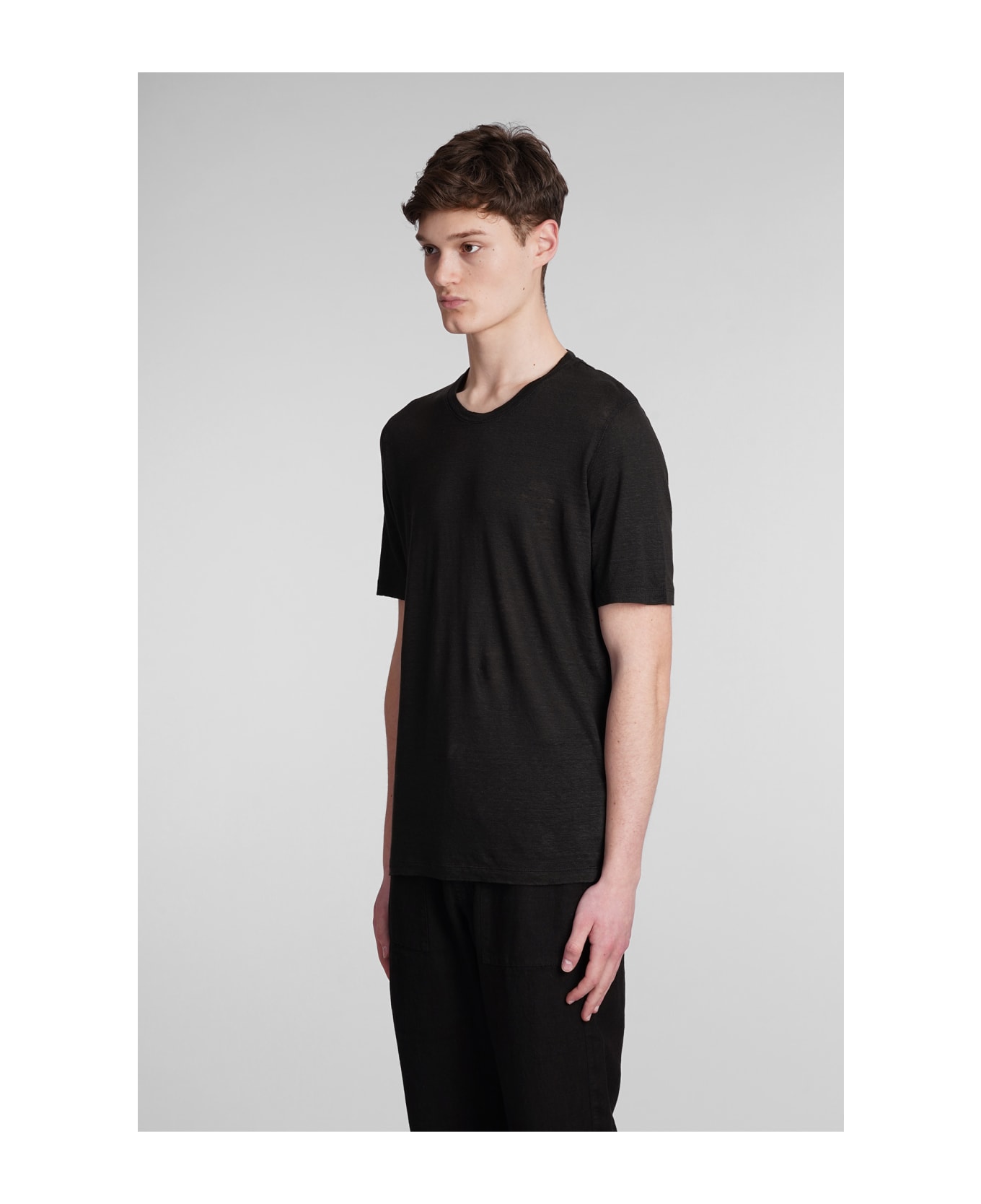 120% Lino T-shirt In Black Linen - Black シャツ