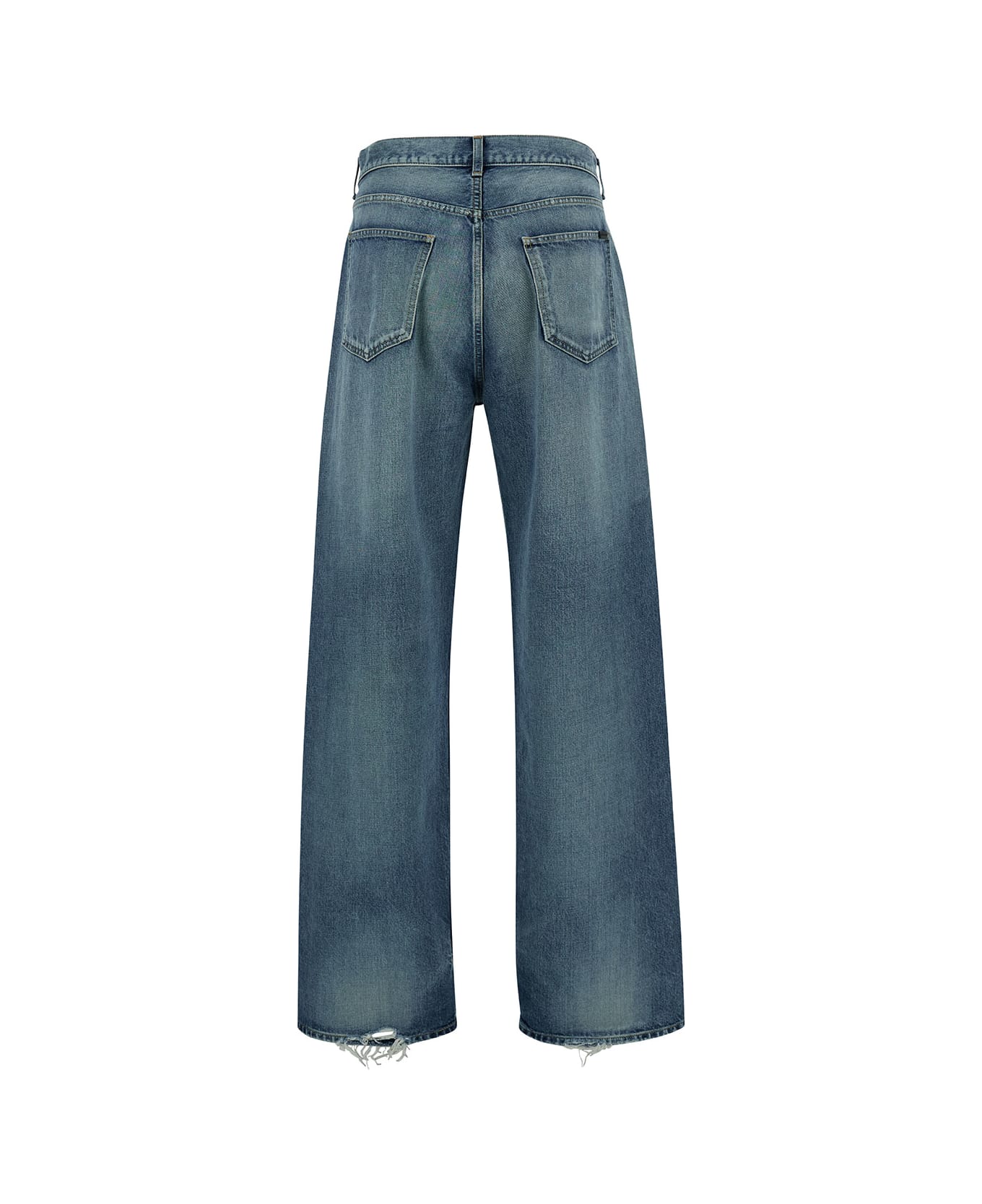 Saint Laurent Blue Baggy Five-pocket Jeans In Cotton Denim Man - Blu