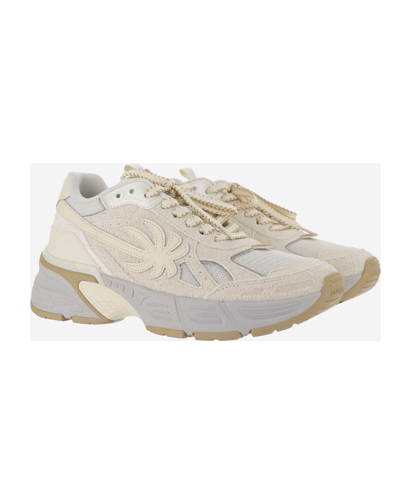 Palm Angels Multicolor Leather And Fabric Pa 4 Sneakers - Beige