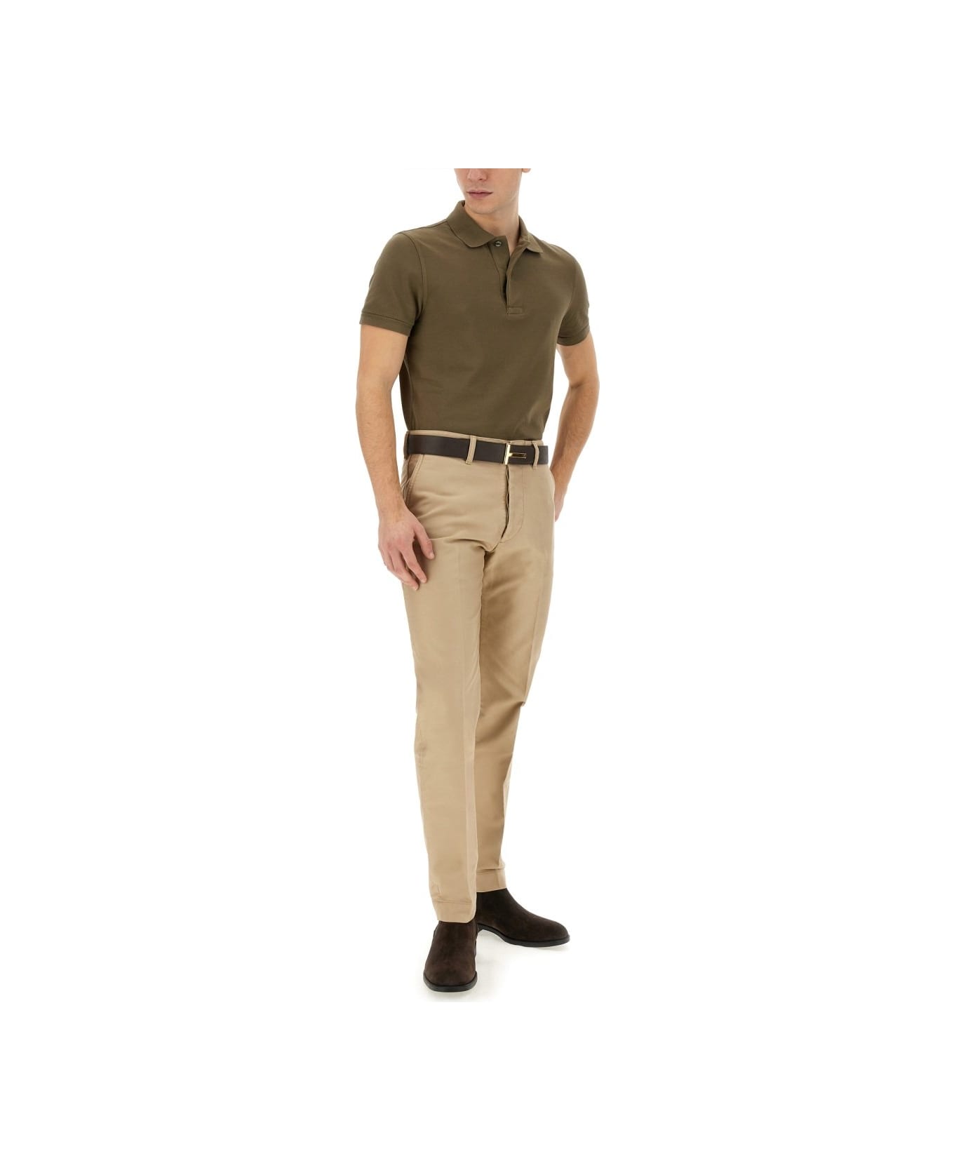 Tom Ford Logo Patch Straight-leg Tailored Trousers - BEIGE