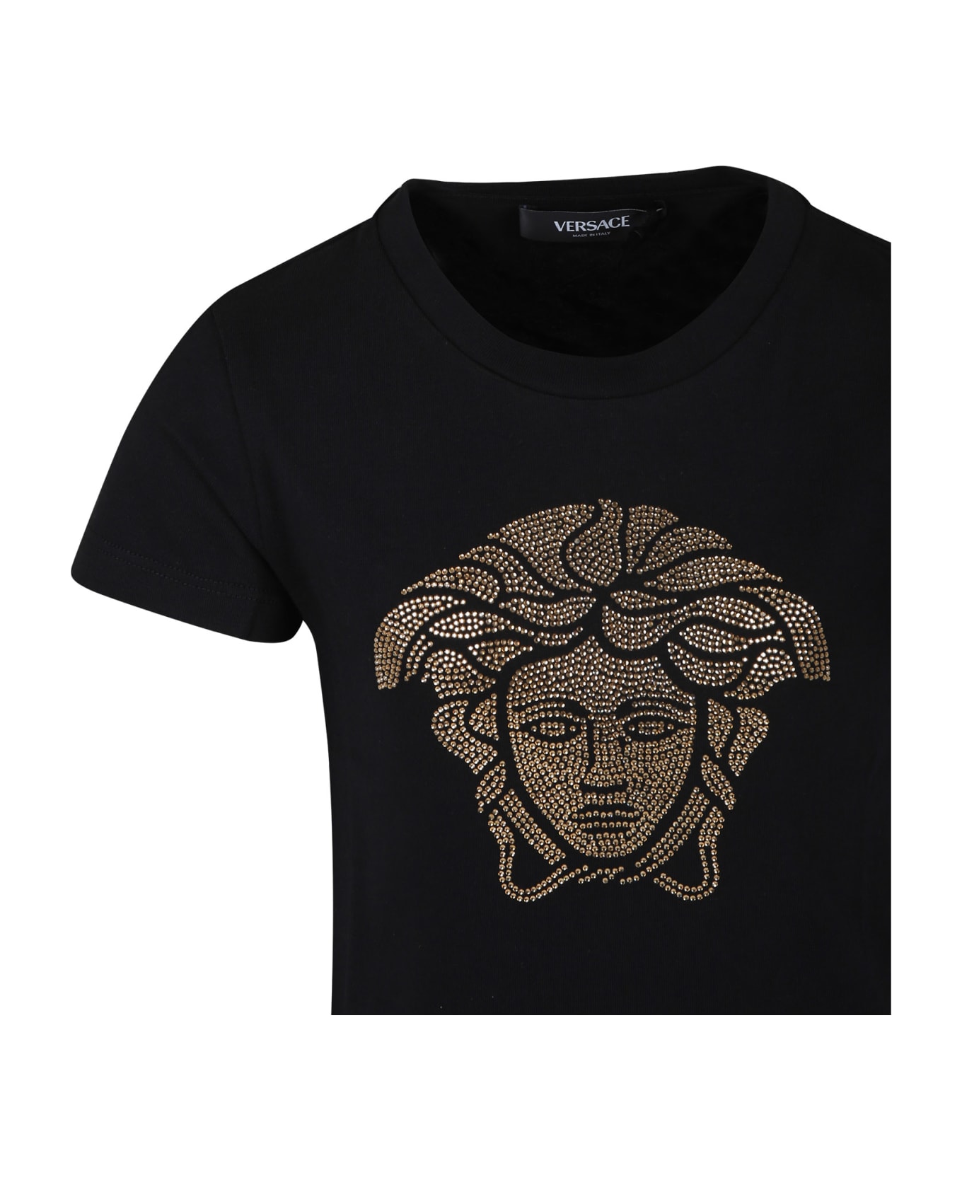 Versace Black T-shirt For Girl With Medusa - Black Tシャツ＆ポロシャツ