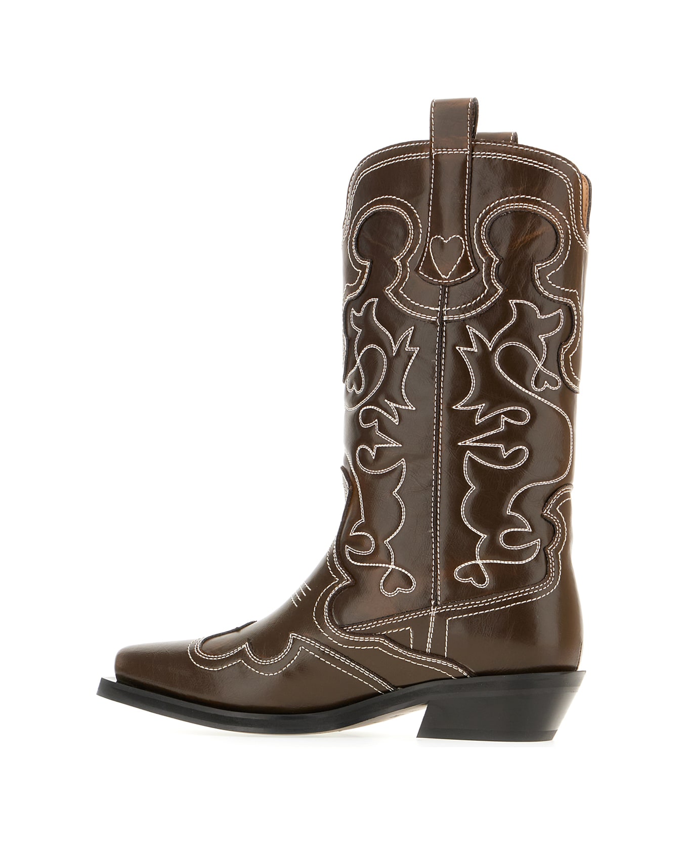 Ganni Brown Synthetic Leather Shaft Boots - DARK OLIVE/EGRET