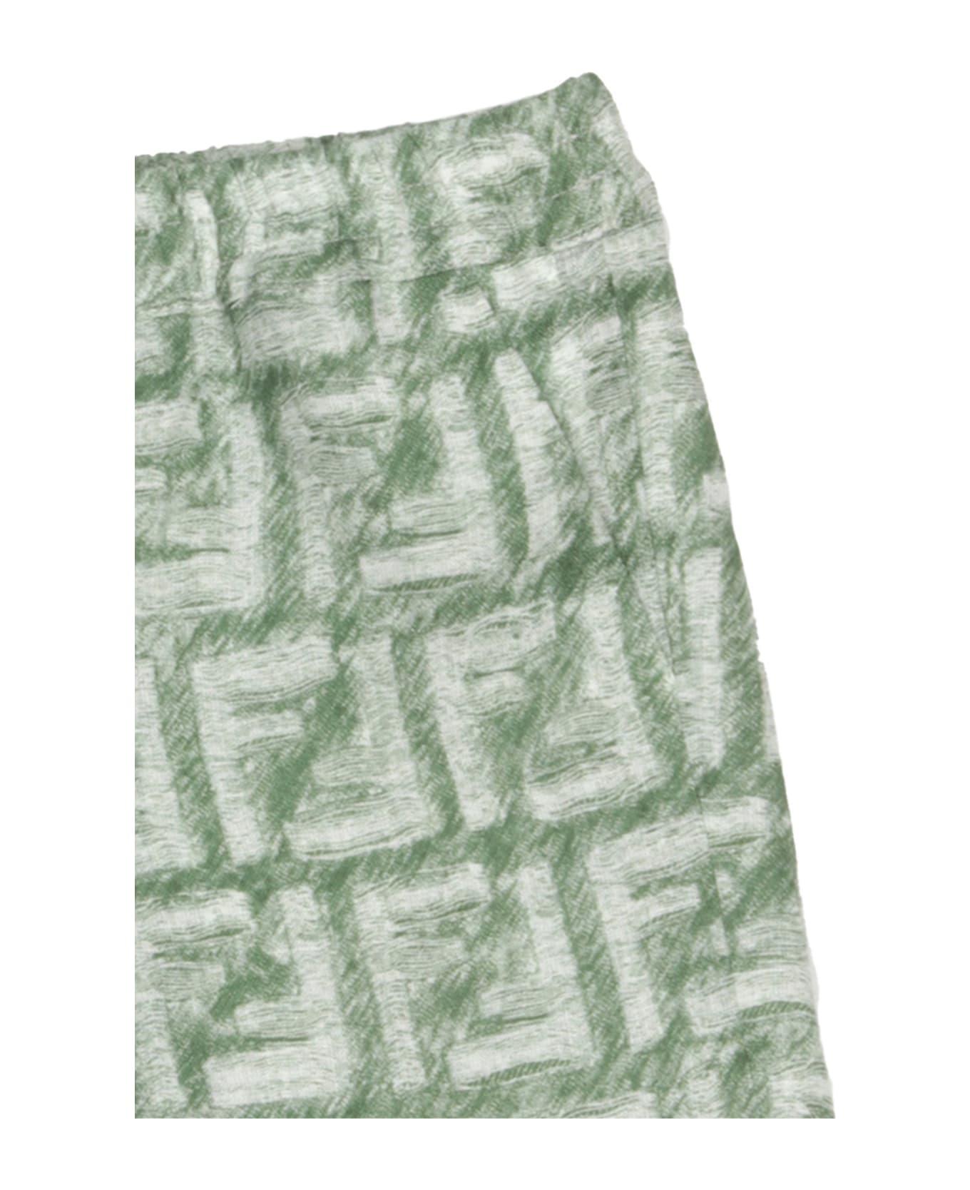 Fendi Shorts With Green Monogram Motif - Green