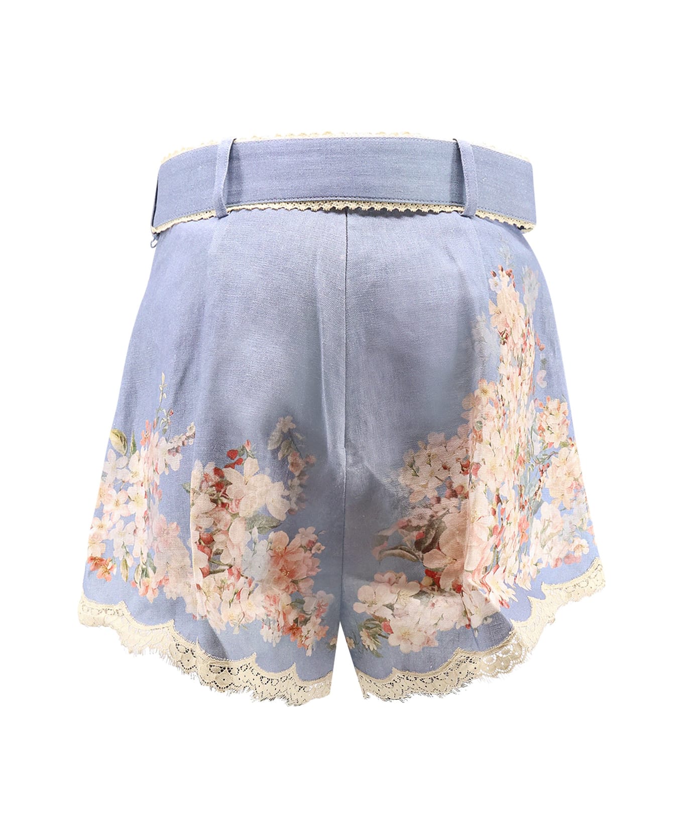 Zimmermann Cascadian Tuck Ramie Shorts - Teal Blue Botanical Floral