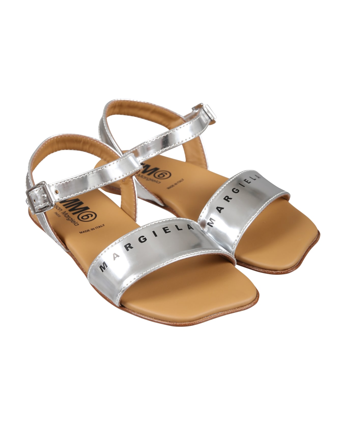 MM6 Maison Margiela Silver Sandals For Girl With Logo - Silver シューズ