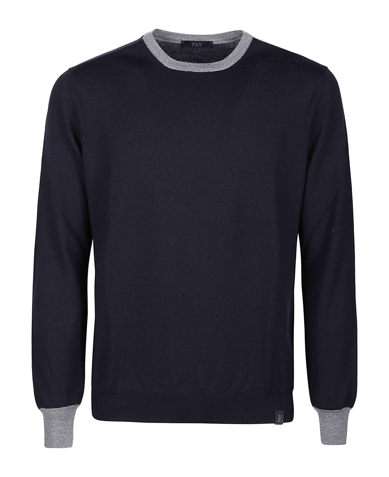 Fay Round Neck Sweater - A Blu Navy/grigio Blu/platino