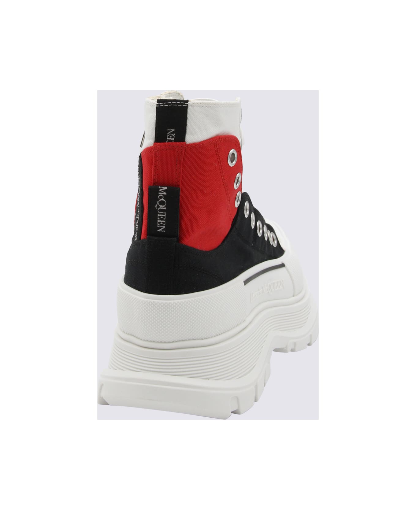 Alexander McQueen White Black And Red Canvas Tread Slick Lace Up Fastening Boots - BLK/L.R/WH/OF.W/B./S