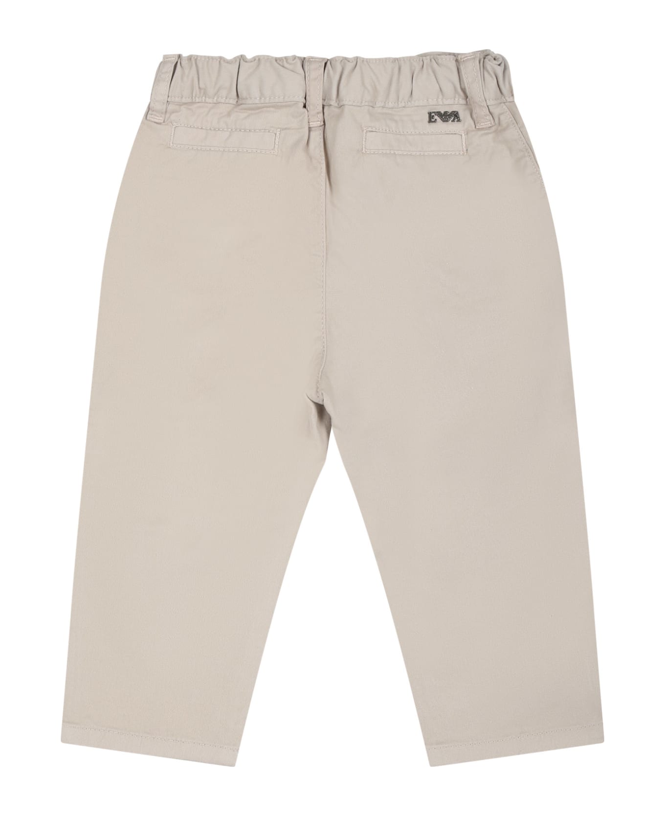 Emporio Armani Beige Trousers For Baby Boy With Logo - Ivory ボトムス