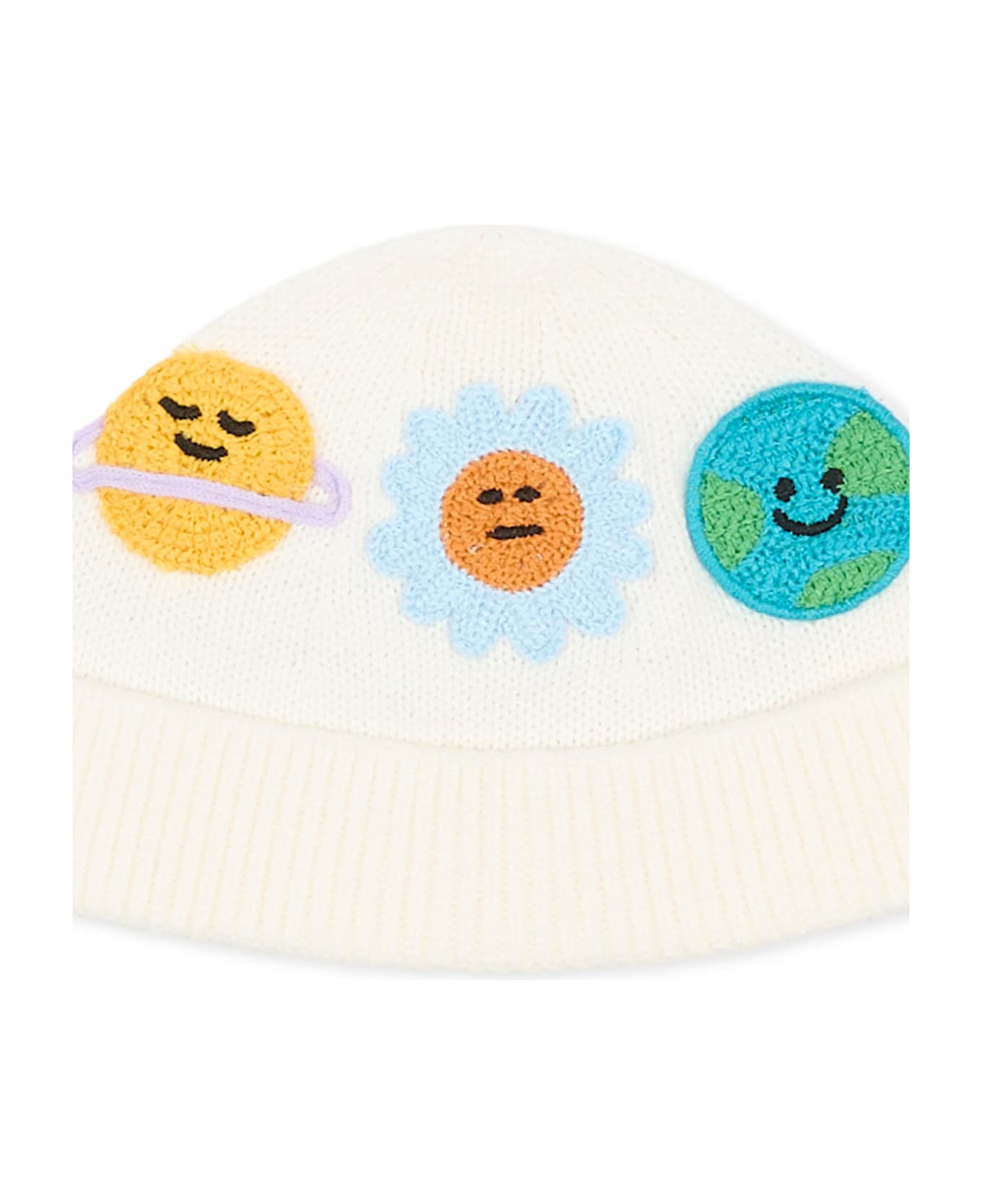 Stella McCartney Kids Ivory Beanie Hat With Embroideries For Babies - Ivory