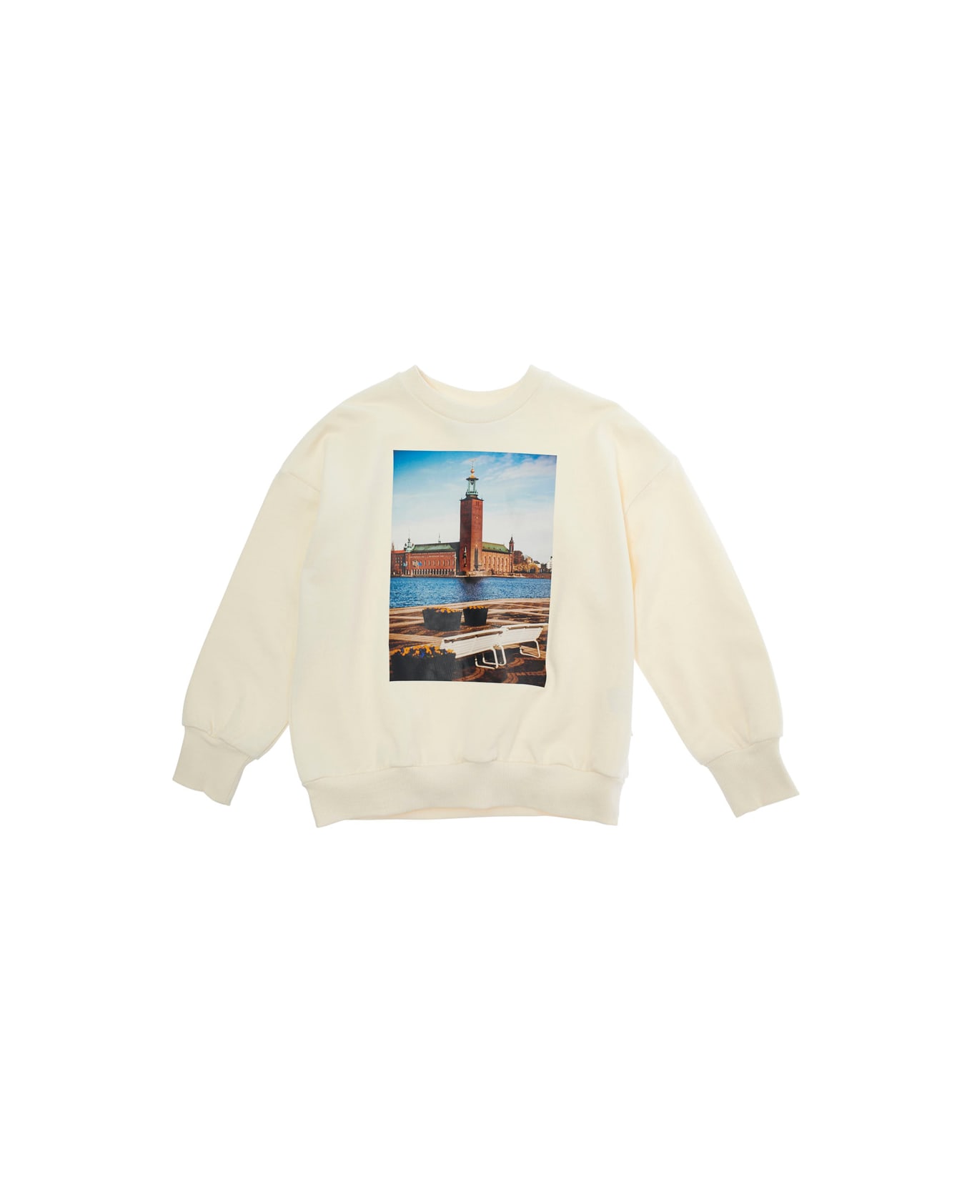 Mini Rodini 
city Hall
 White Crewneck Sweatshirt With Maxi Print On The Front In Cotton Boy - White