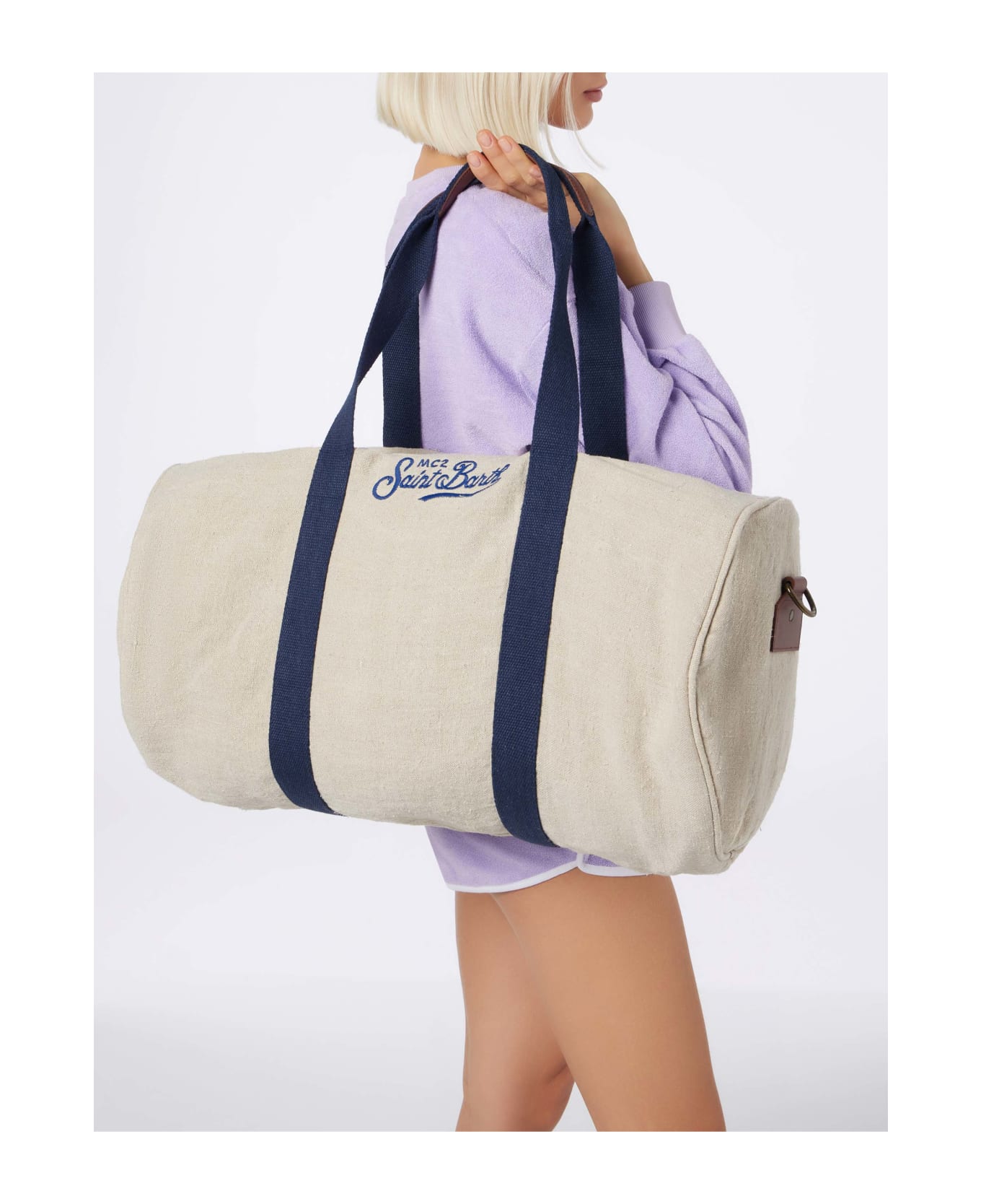 MC2 Saint Barth Natural Linen Travel Duffle Bag Jetleg - WHITE