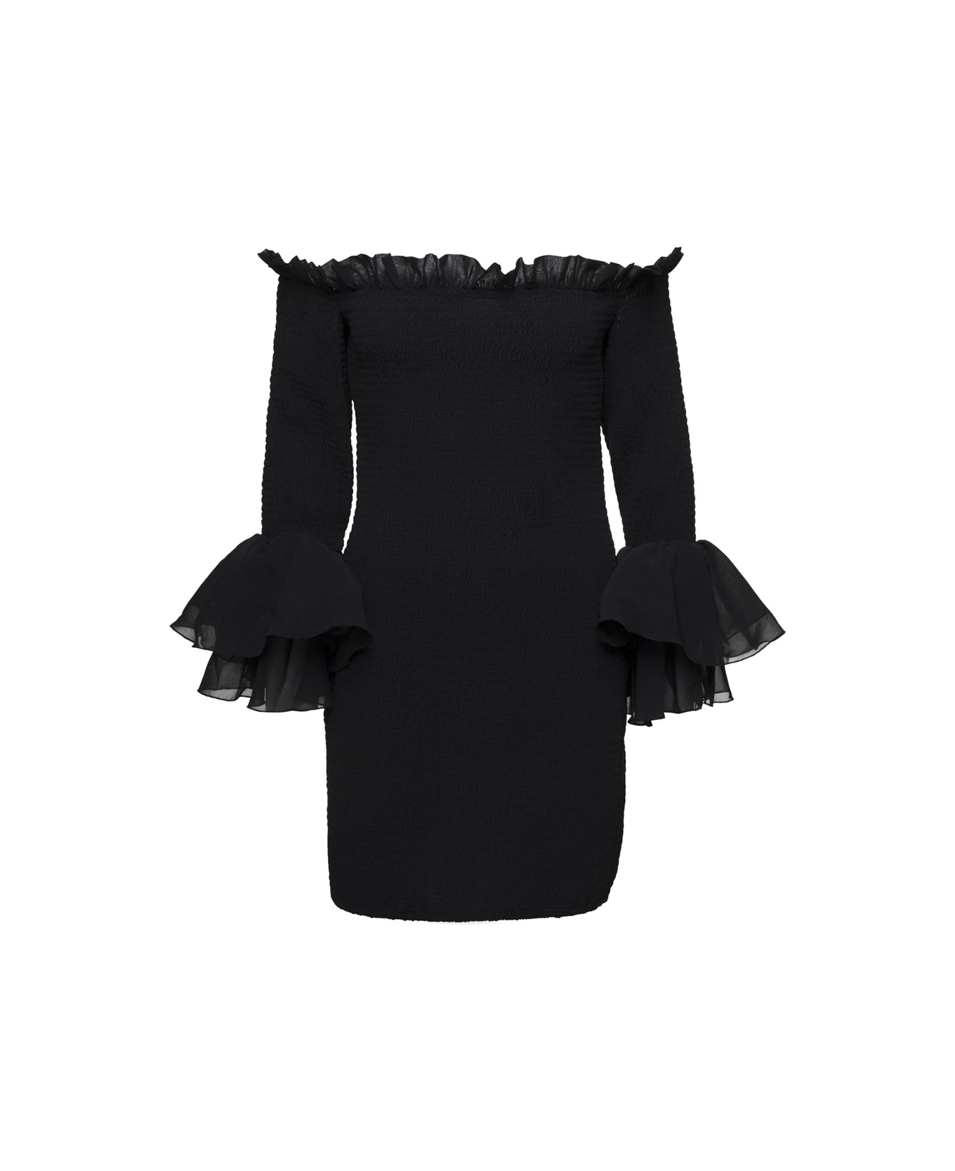 Rotate by Birger Christensen Black'bellina' Shirred Mini Dress In Chiffon Woman