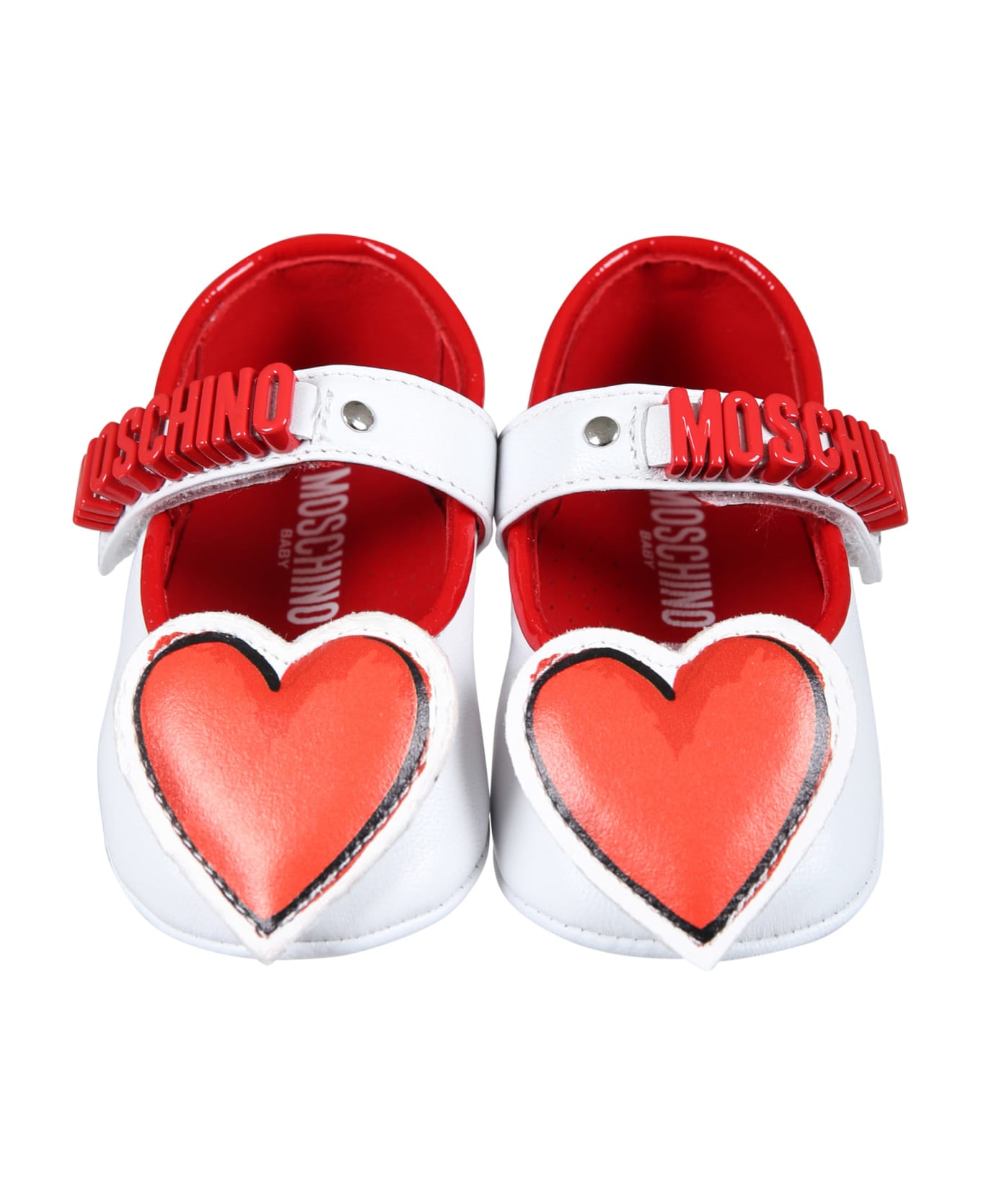 Moschino White Ballet Flats For Baby Girl With Heart - White