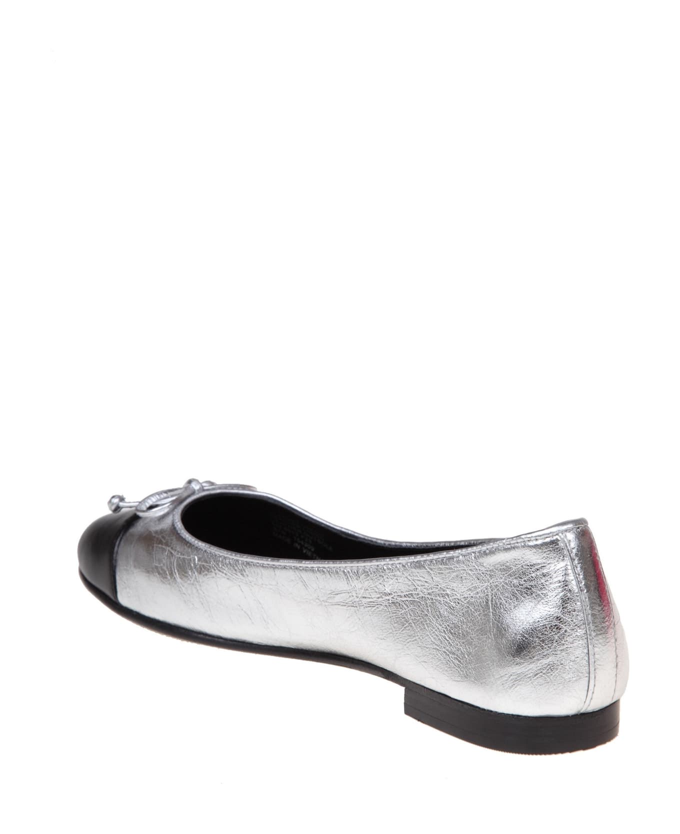 Tory Burch Cap-toe Ballerina In Metallic Leather - Nero