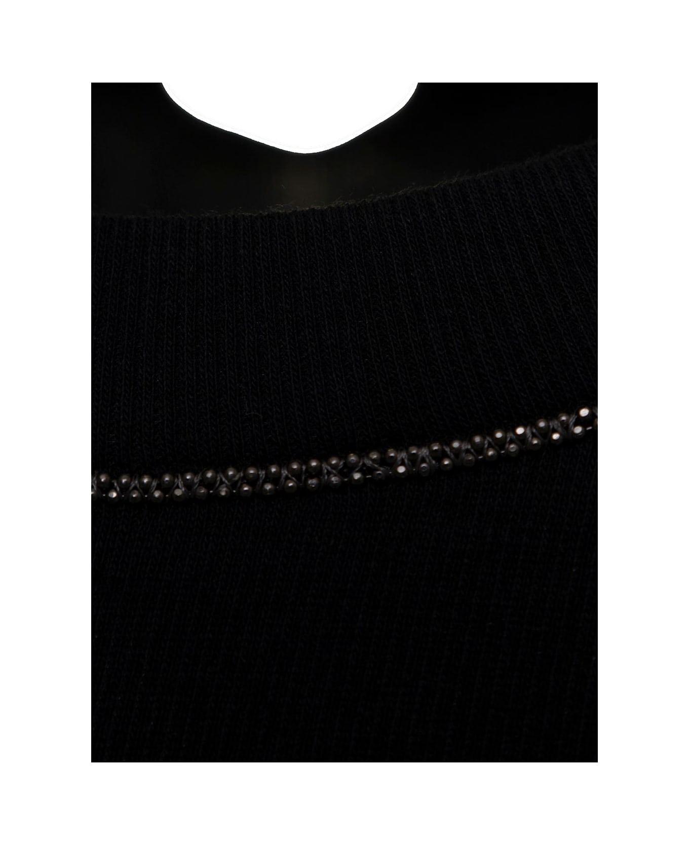 Brunello Cucinelli Womans Long-sleeved Black Cotton T-shirt With Monile Crew Neck - Black