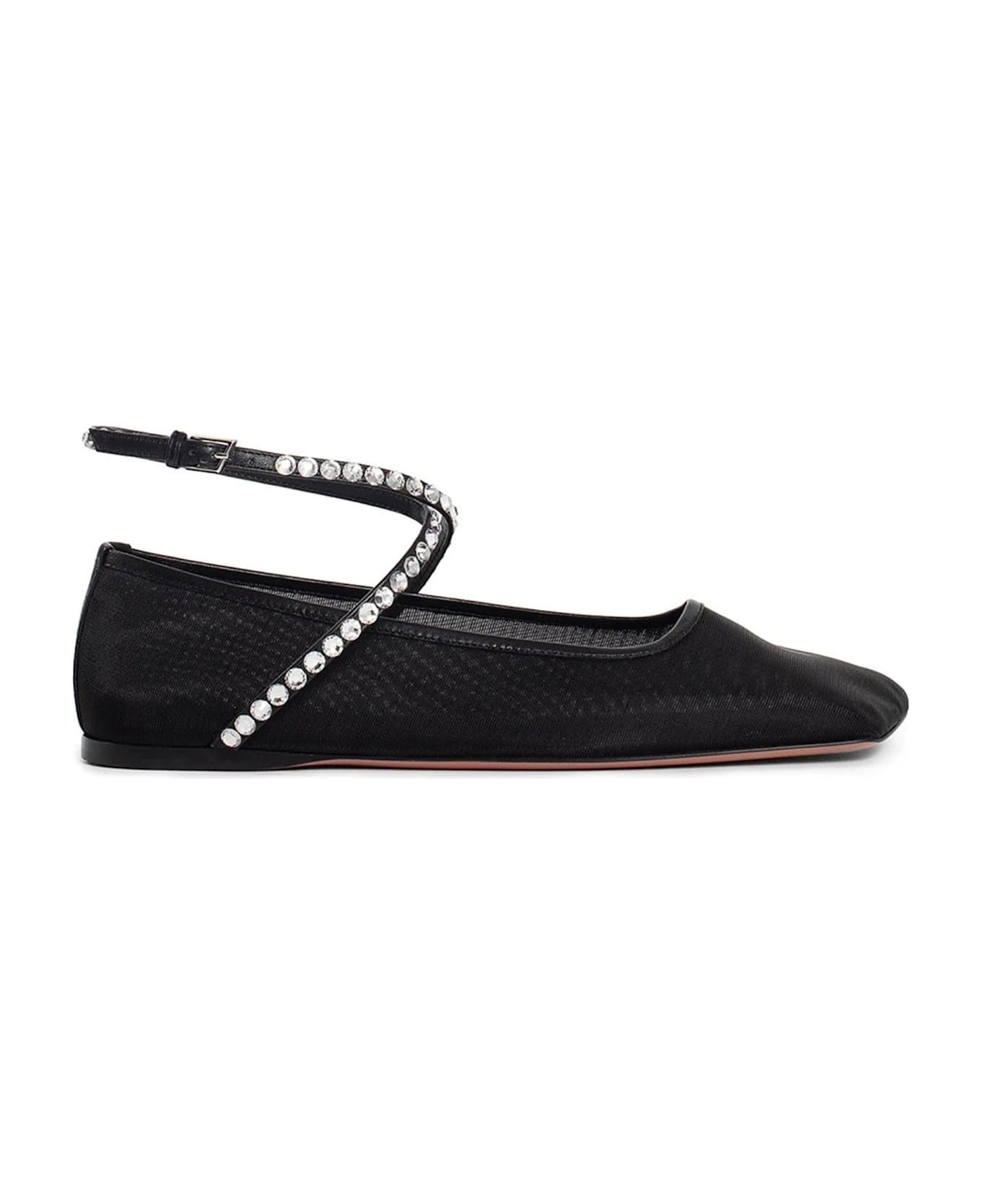 Amina Muaddi Mesh Crystal Ballerina Flats - Black