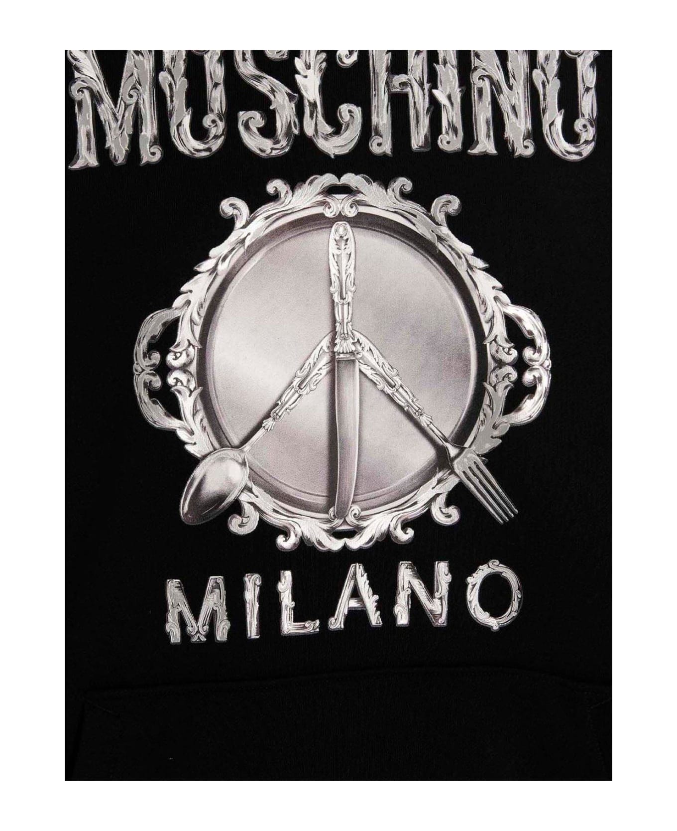 Moschino Logo Printed Drawstring Hoodie Moschino - WHITE/BLACK フリース