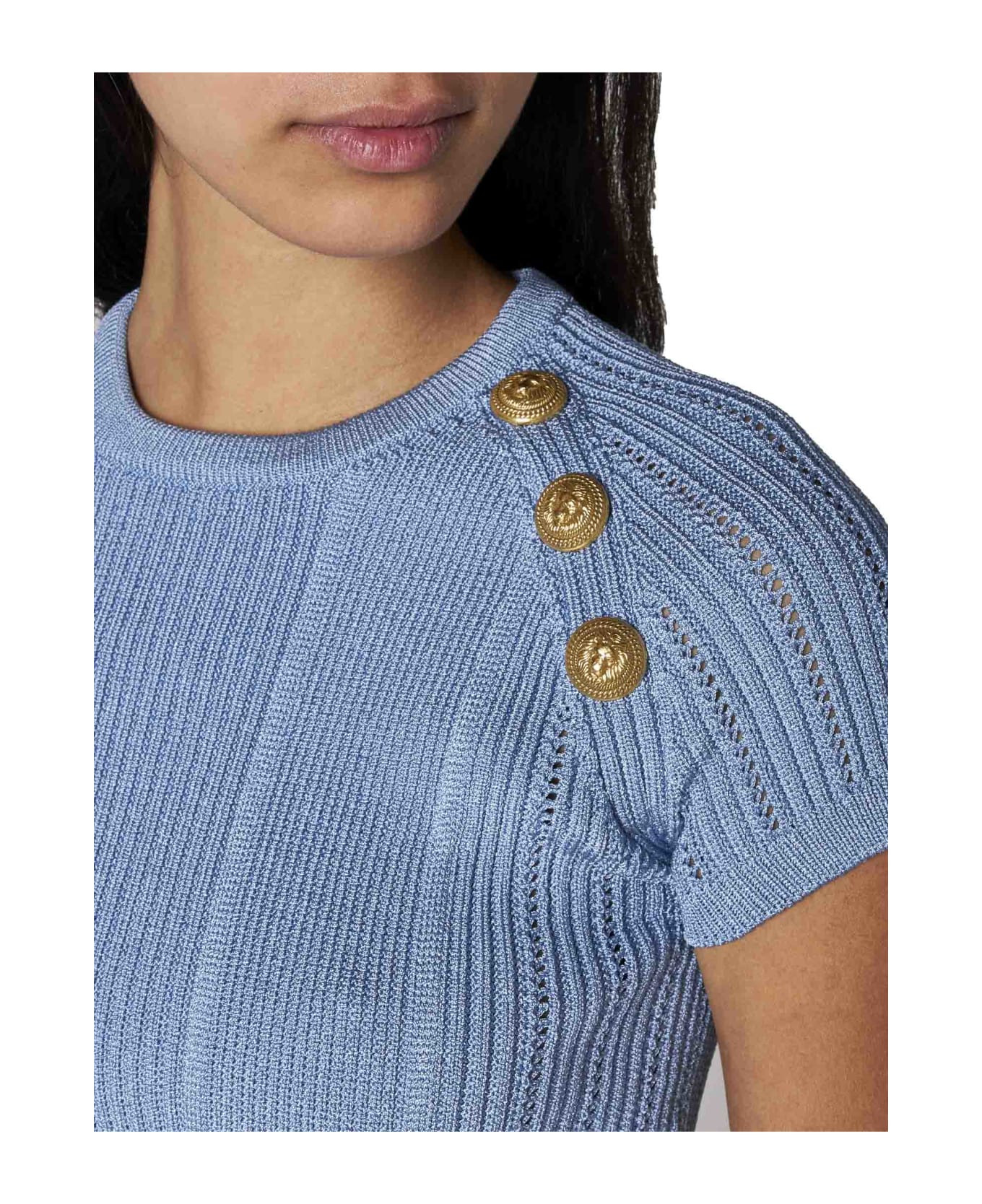 Balmain 6 Button Knit Cropped Top - Bleu palè