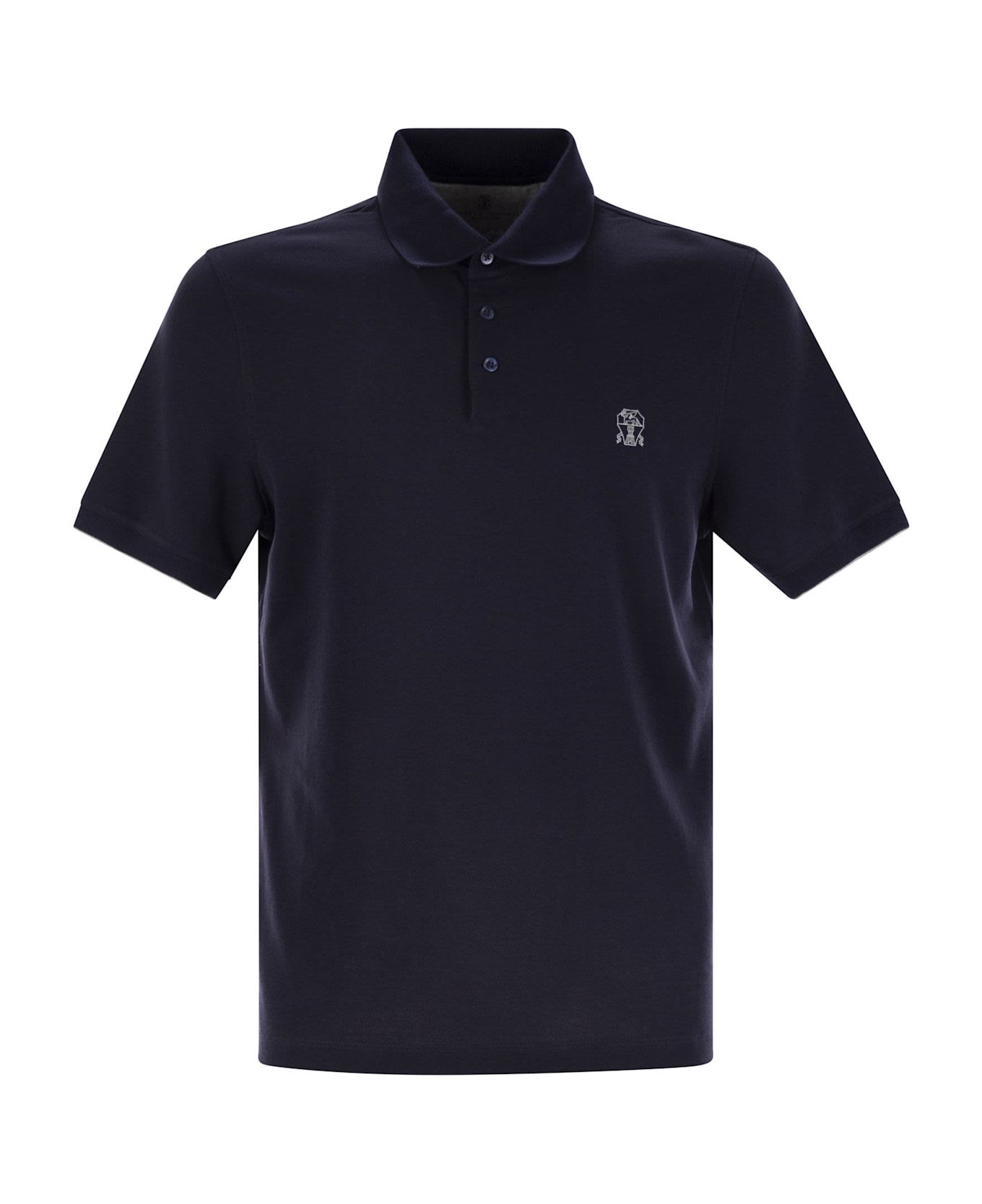 Brunello Cucinelli Cotton Polo Shirt With Printed Logo - Navy