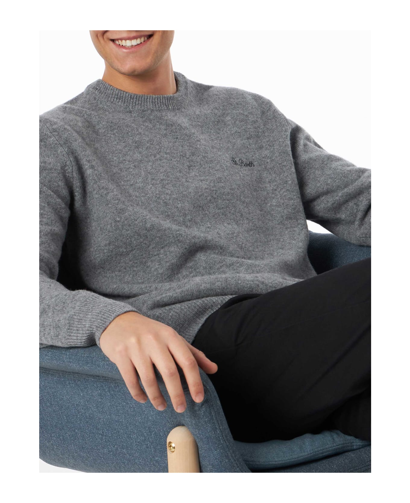 MC2 Saint Barth Man Crewneck Grey Sweater With St. Barth Embroidery - GREY
