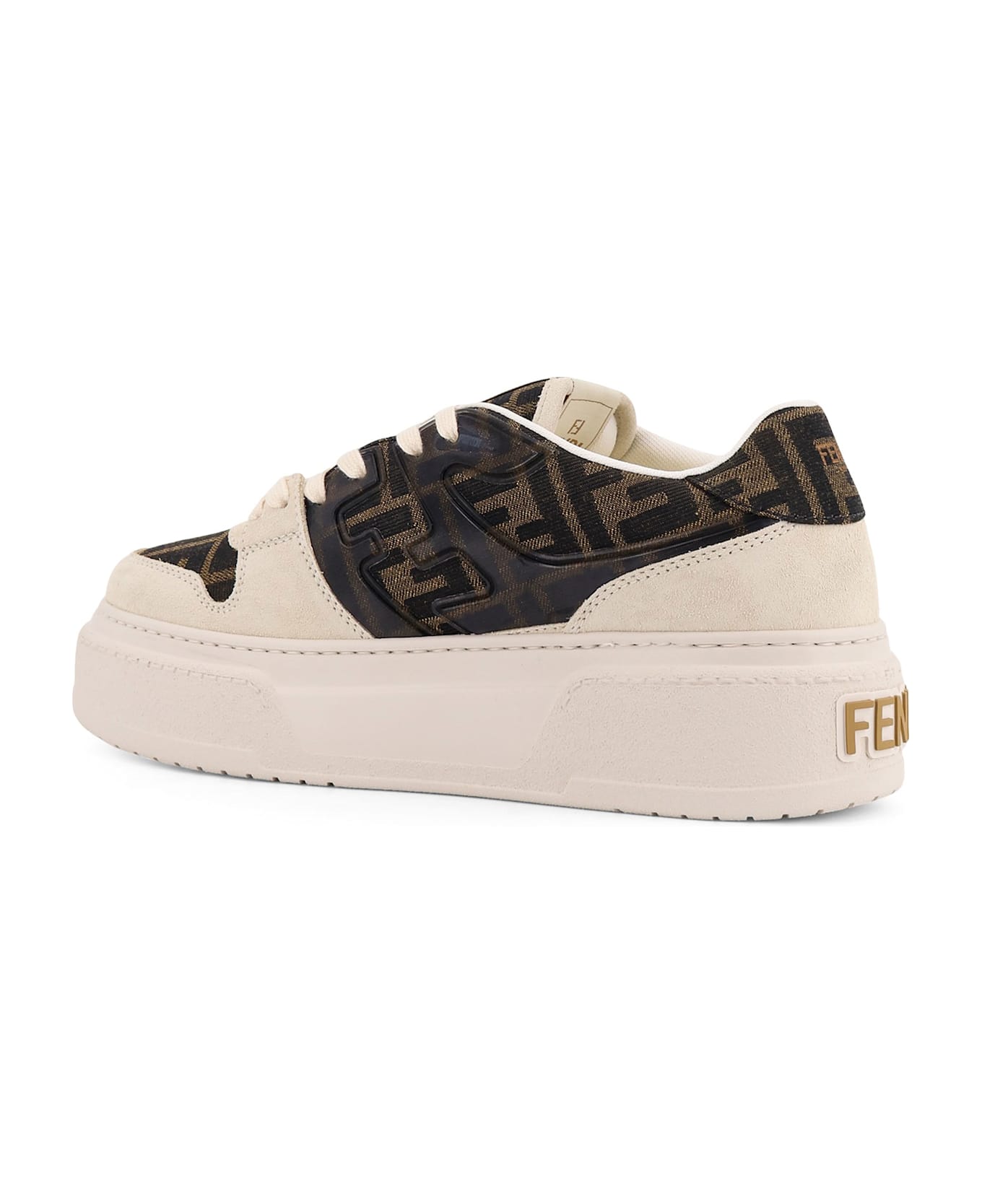Fendi Match Canvas And Suede Platform Sneakers - CREM+TABAC.NER+AMBRA