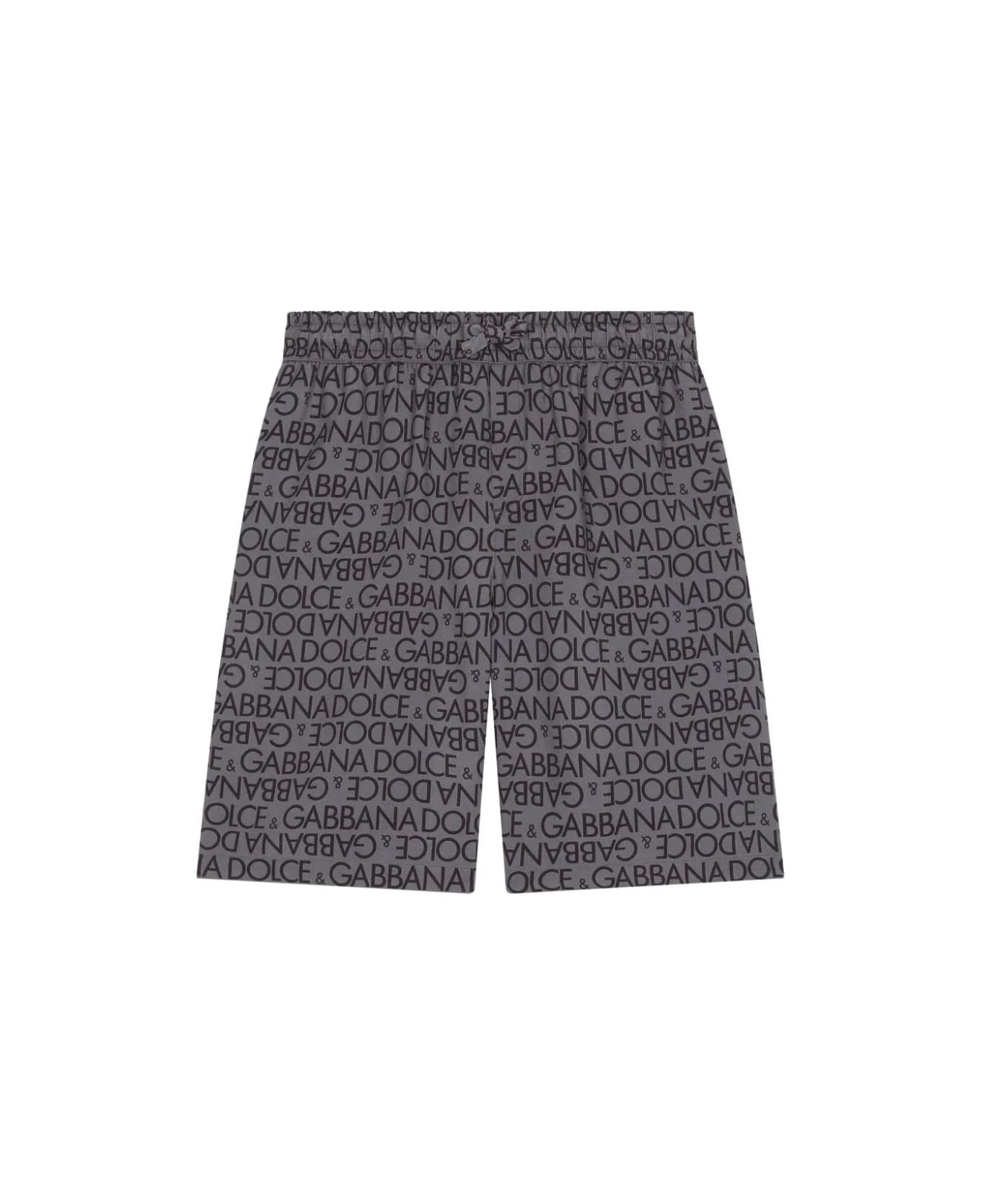 Dolce & Gabbana Grey Bermuda Shorts With All-over Logo - Grey ボトムス