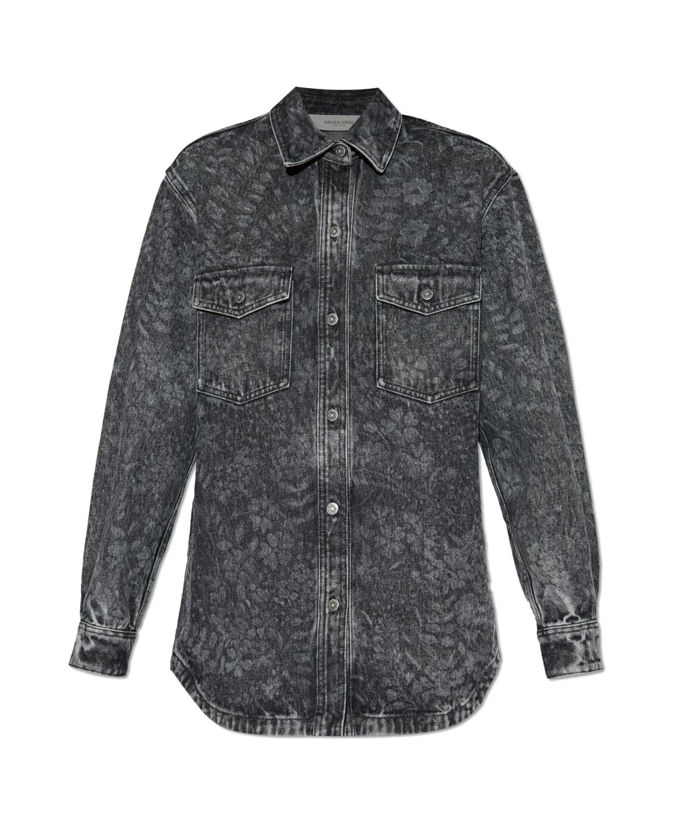 Golden Goose Denim Shirt With Floral Motif - Black