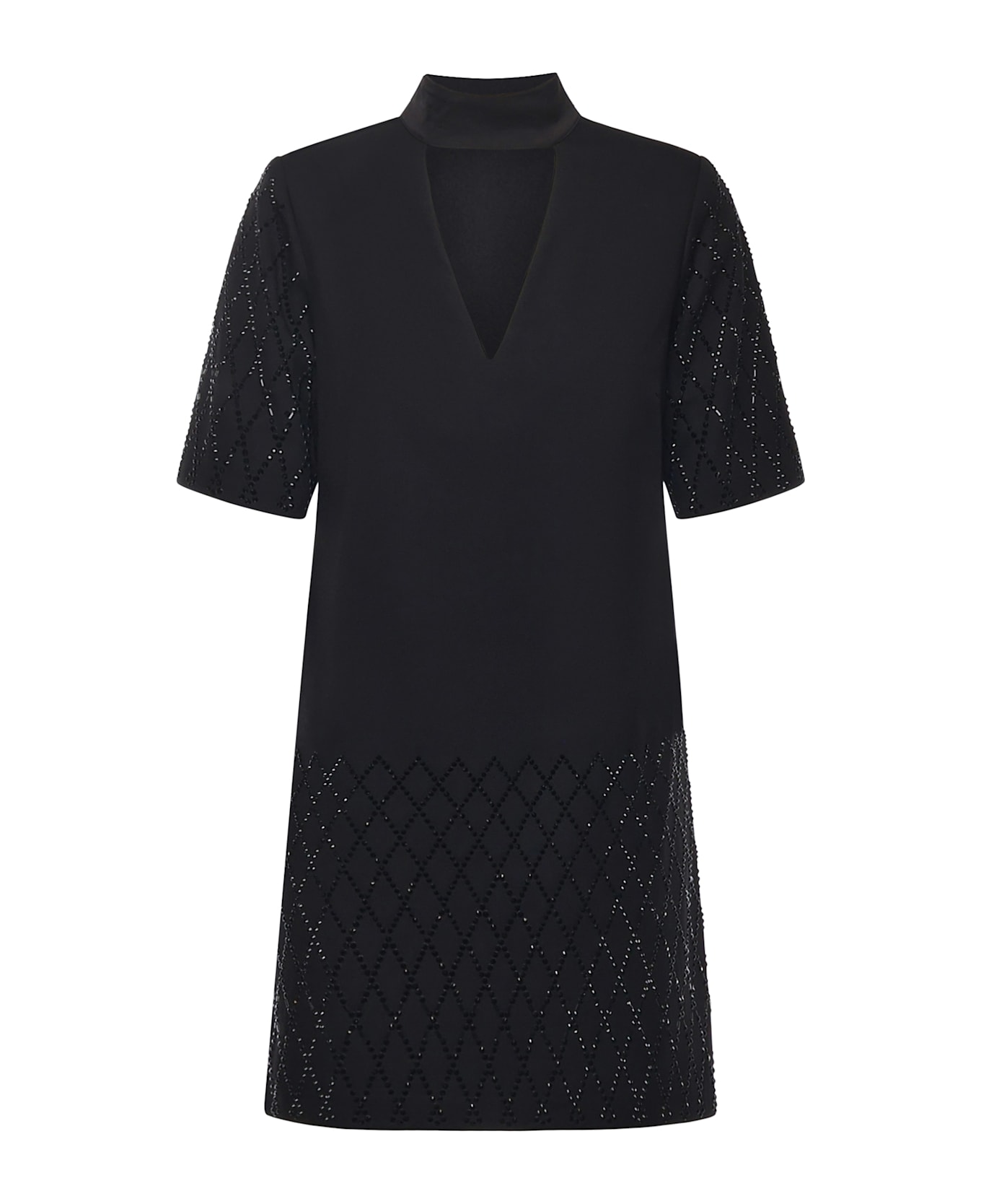 Pinko T-shirt-style Dress With Rhinestones - Black