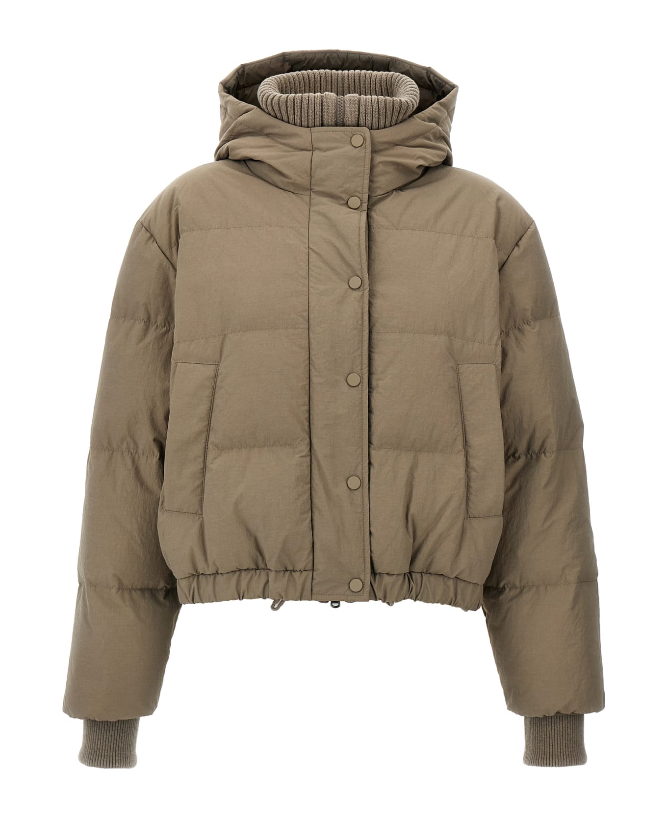 Brunello Cucinelli Hooded Knit Insert Down Jacket - NEUTRALS