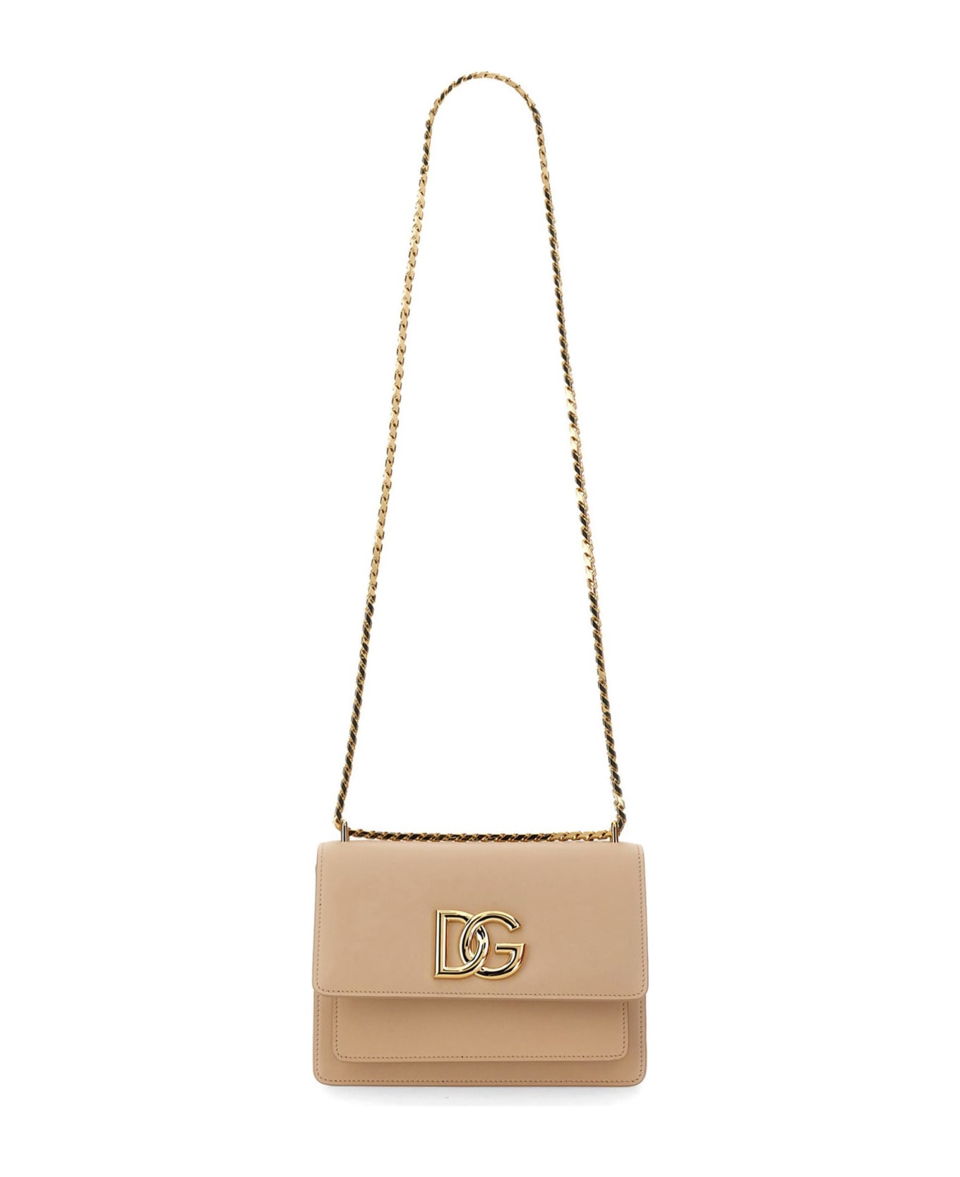 Dolce & Gabbana Leather Shoulder Bag With Dg Logo - Rose Flesh