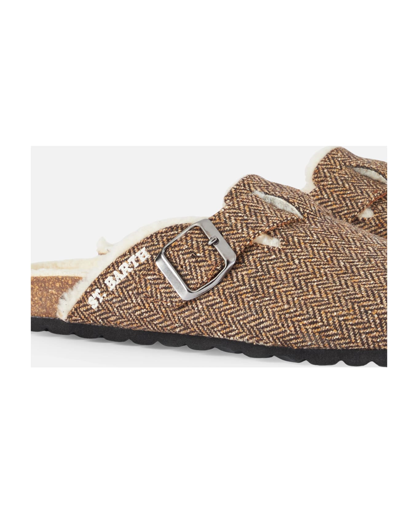 MC2 Saint Barth Woman Sandal Furry Clogs With Herringbone Print - BROWN