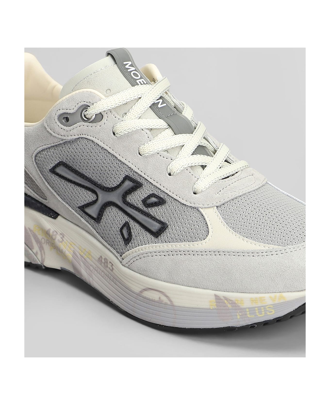 Premiata Moerun Sneakers In Grey Suede And Fabric - grey