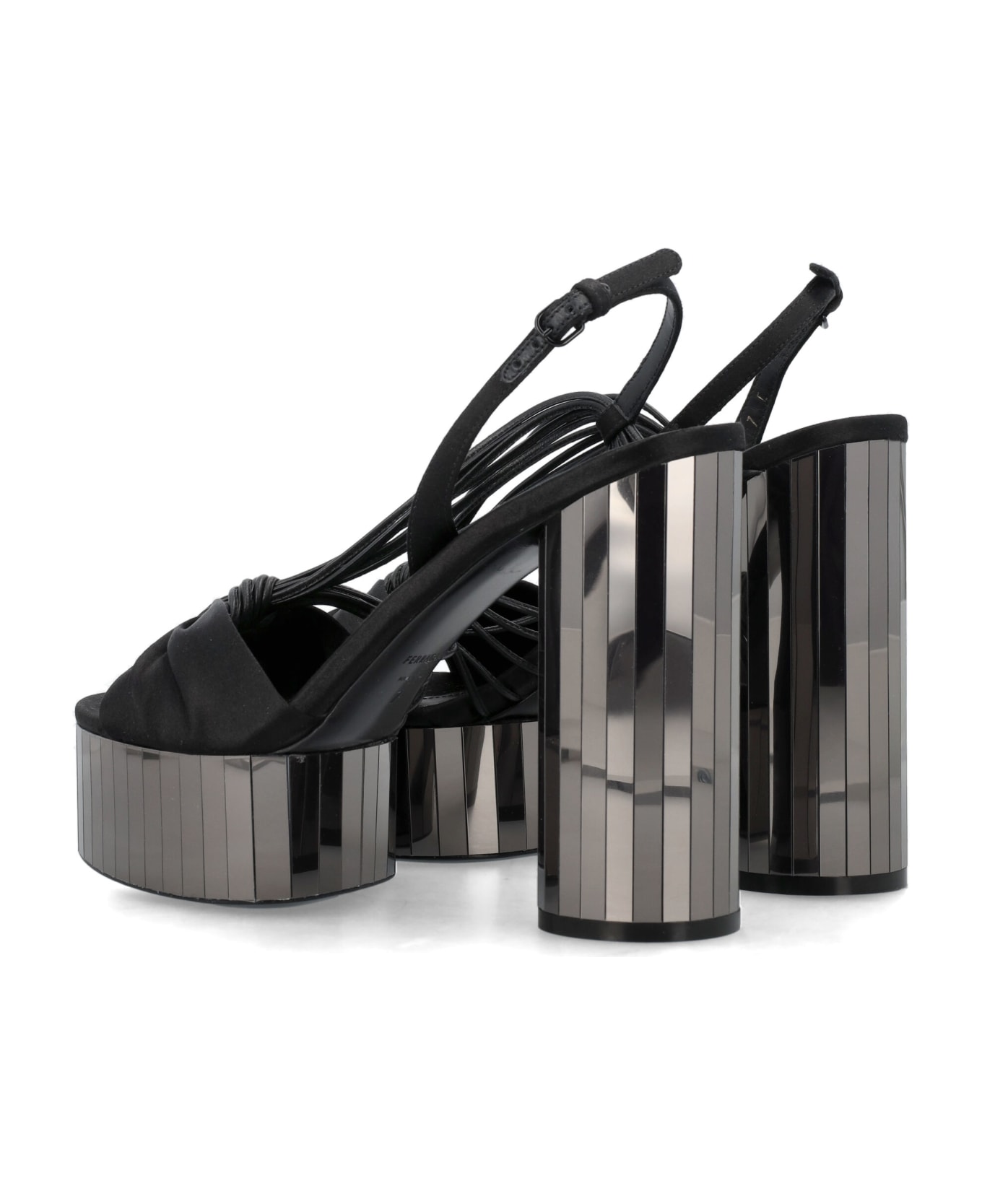 Ferragamo Platform Sandal With Mirrored Heel - BLACK