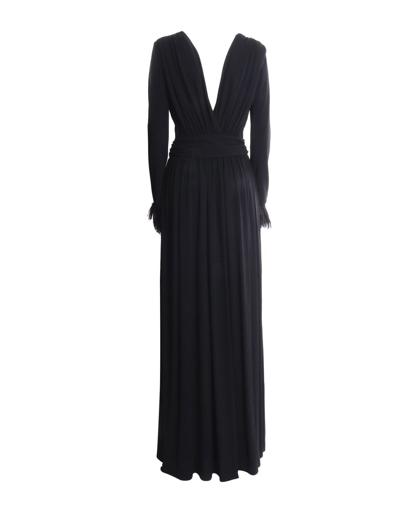 Alberta Ferretti Pleated Dress With Feathers - BLACK ワンピース＆ドレス